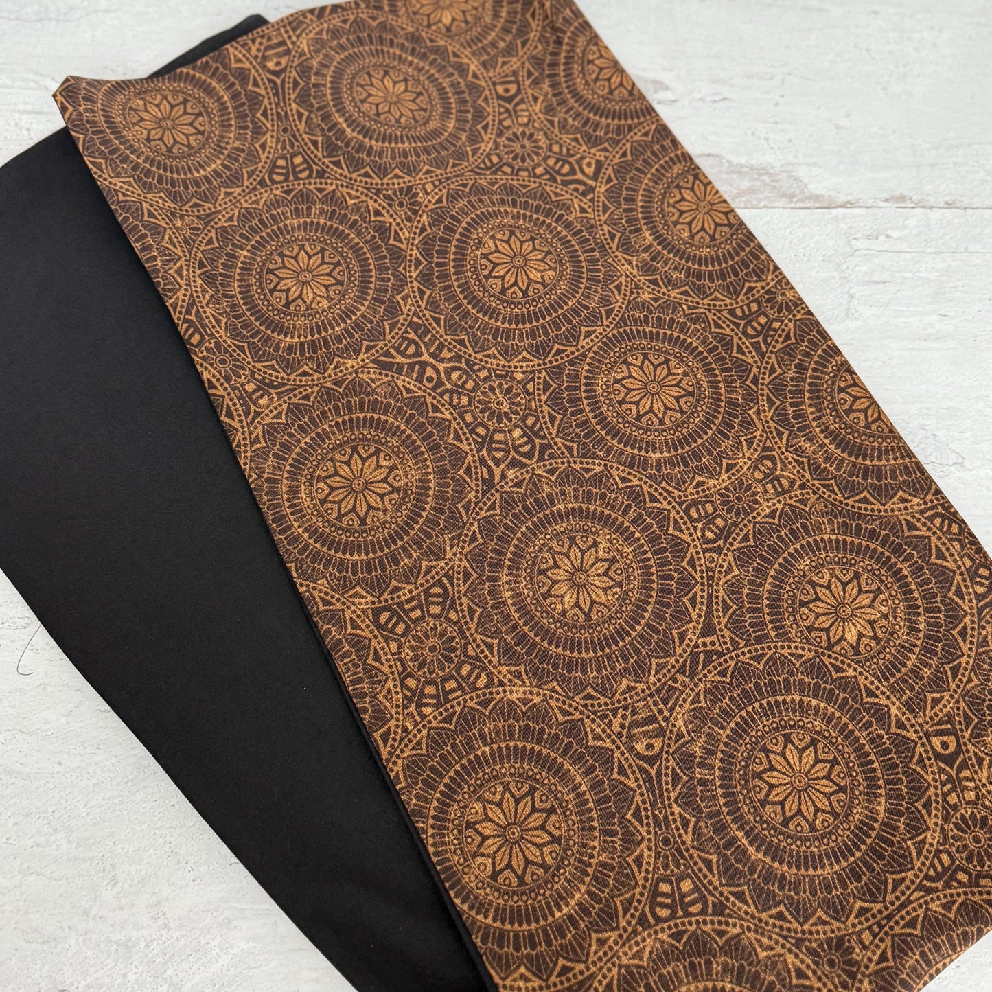 Full Turban Reversible Wire Headband, Extra Wide Black Tan Tribal Print Wired Headband, Fabric Head Wrap, Afro Boho Accessories