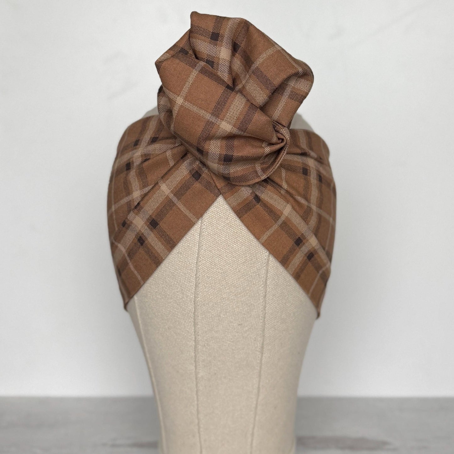 Extra Wide Adjustable Wire Headband, Brown Black Plaid Print, Boho Wired Headband, Fabric Head Wrap, Turban, Gift for Her, Bendable Scarf