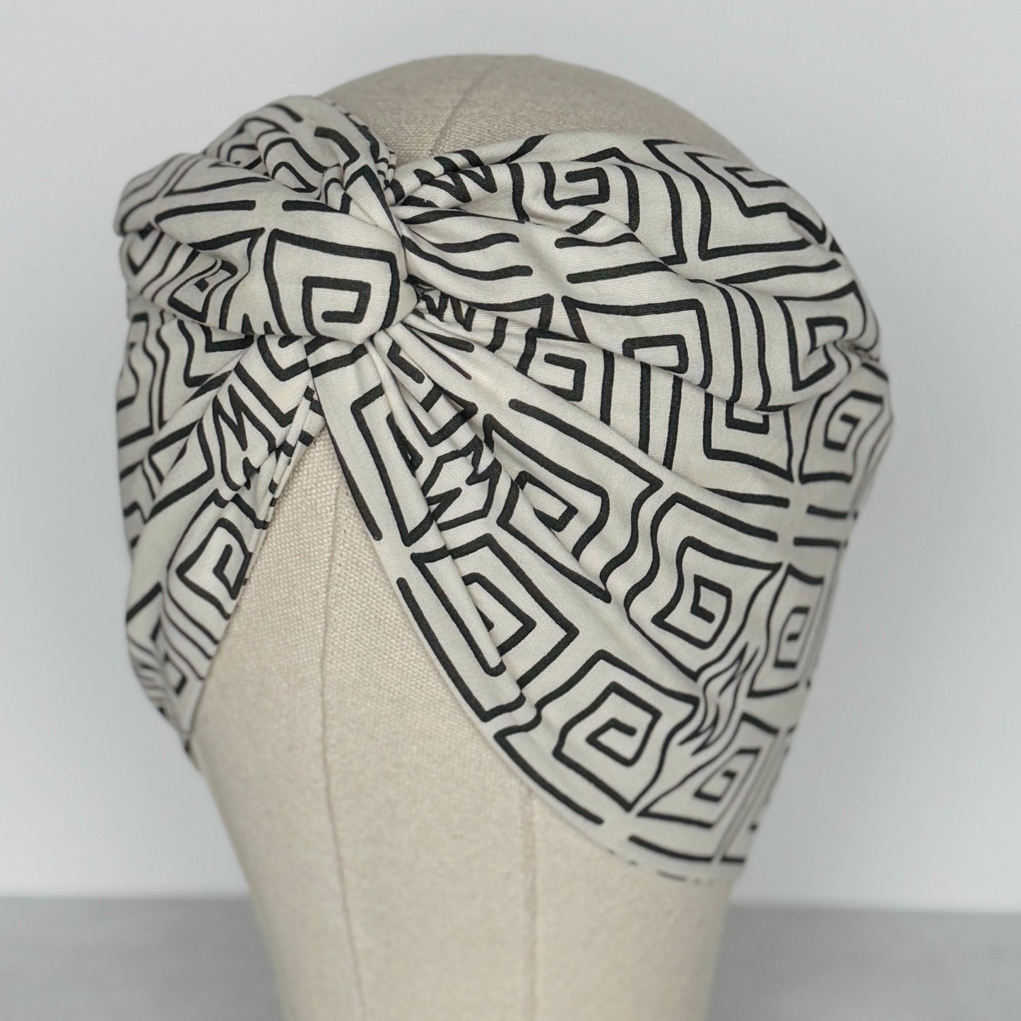 Extra Wide Adjustable Wire Headband, Off White Black Tribal Print, Boho Wired Headband, Fabric Head Wrap, Turban, Gift idea, Bendable Scarf