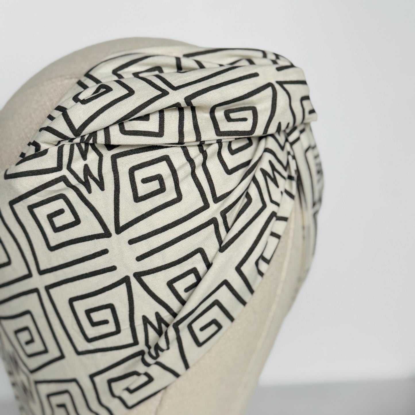 Extra Wide Adjustable Wire Headband, Off White Black Tribal Print, Boho Wired Headband, Fabric Head Wrap, Turban, Gift idea, Bendable Scarf