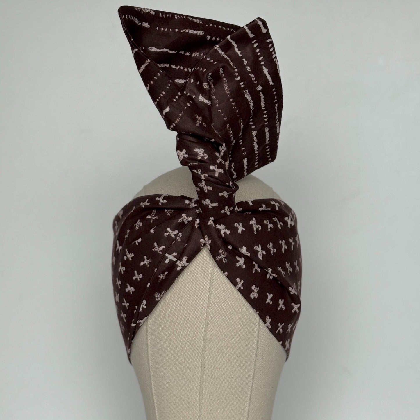 Extra Wide Adjustable Wire Wrap, Ankara Wired Headband, Brown White African Fabric Head Wrap, Ankara Afro Boho Turban, Bandana