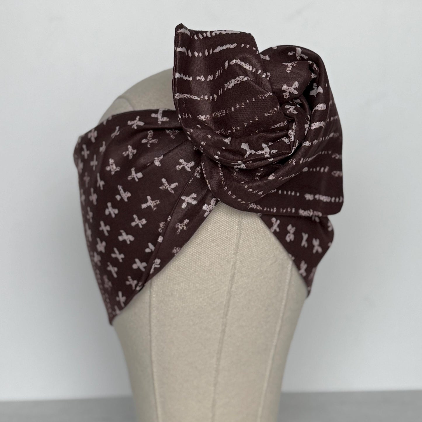 Extra Wide Adjustable Wire Wrap, Ankara Wired Headband, Brown White African Fabric Head Wrap, Ankara Afro Boho Turban, Bandana