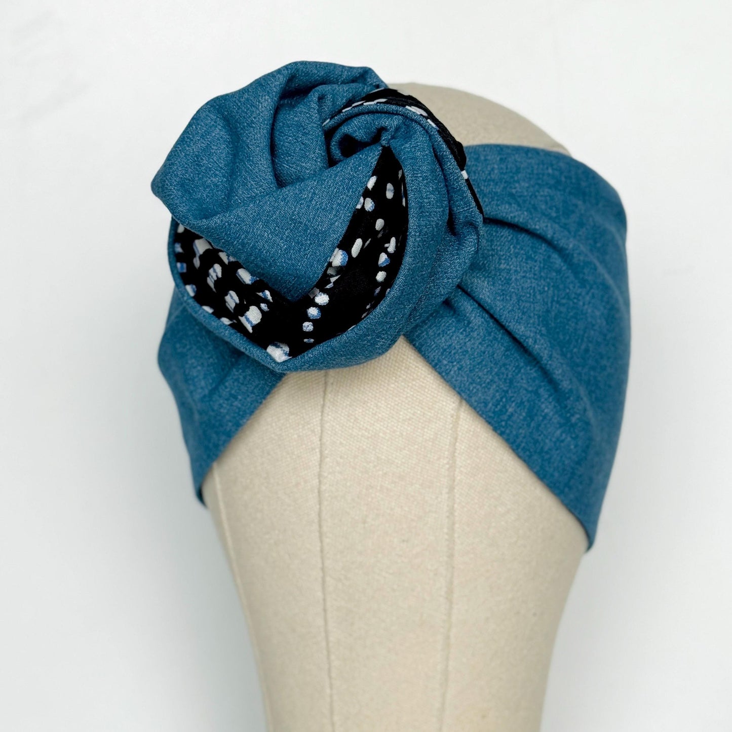 Extra Wide Reversible BENDABLE Wire Headband, Denim Black White Shibori Print Wired Head Wrap, Turban Accessories, Head Scarf Bandana