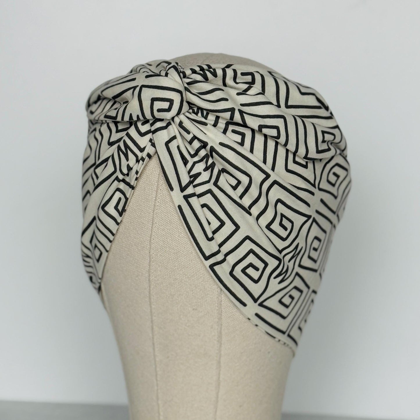 Extra Wide Adjustable Wire Headband, Off White Black Tribal Print, Boho Wired Headband, Fabric Head Wrap, Turban, Gift idea, Bendable Scarf