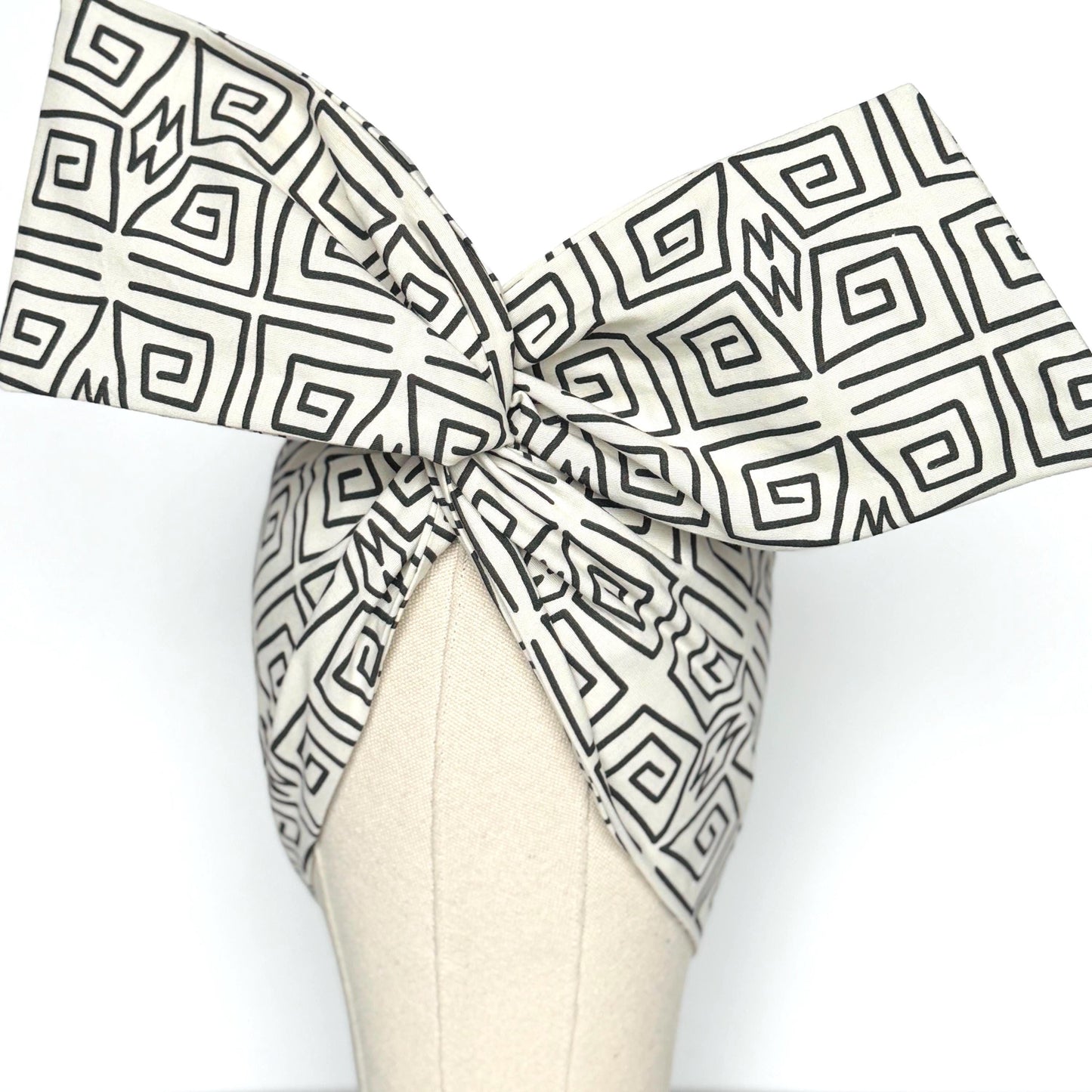 Extra Wide Adjustable Wire Headband, Off White Black Tribal Print, Boho Wired Headband, Fabric Head Wrap, Turban, Gift idea, Bendable Scarf