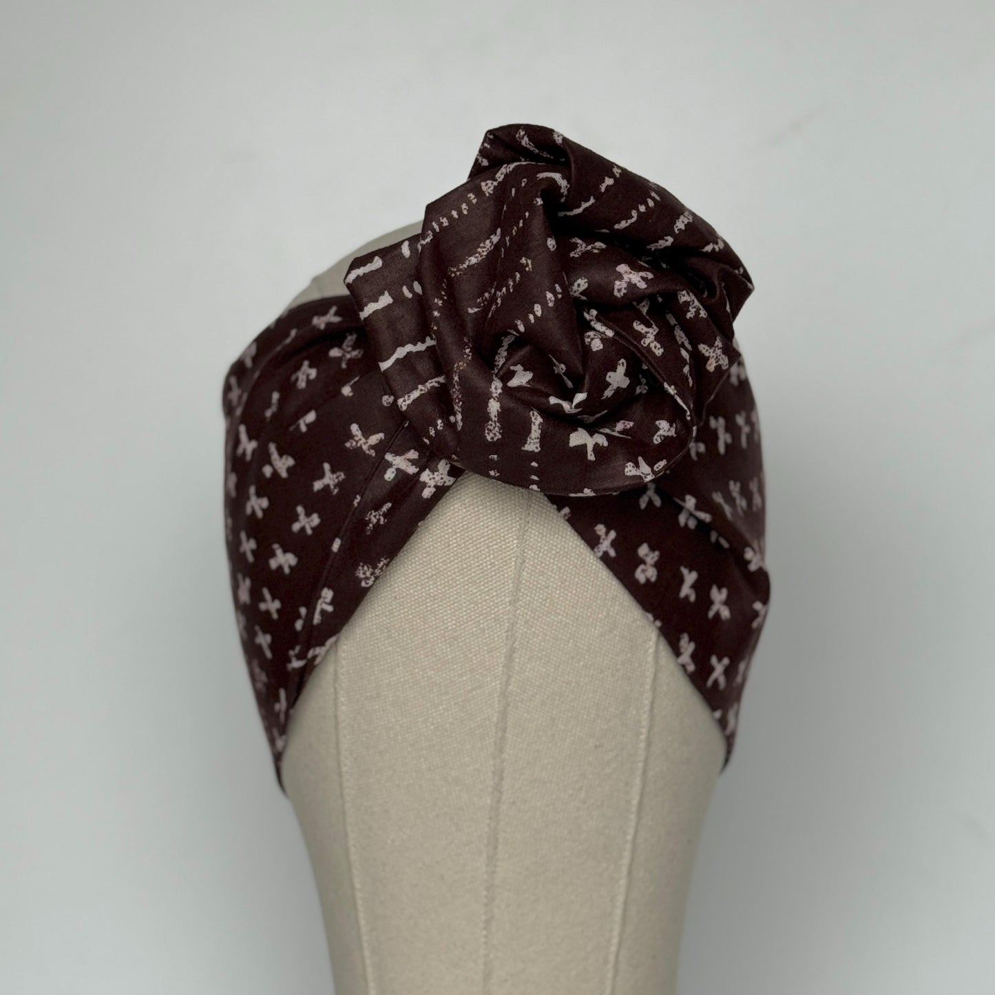 Extra Wide Adjustable Wire Wrap, Ankara Wired Headband, Brown White African Fabric Head Wrap, Ankara Afro Boho Turban, Bandana