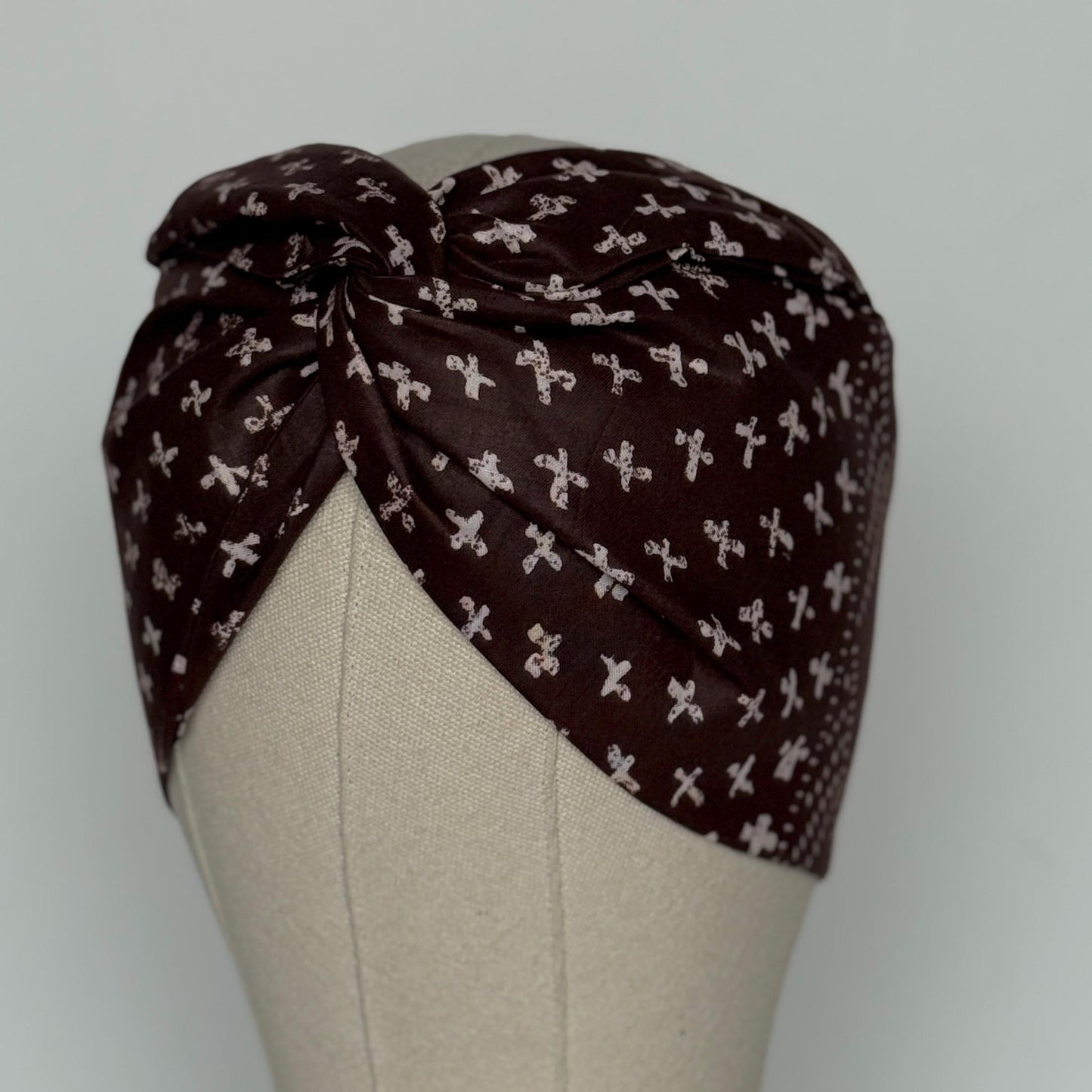 Extra Wide Adjustable Wire Wrap, Ankara Wired Headband, Brown White African Fabric Head Wrap, Ankara Afro Boho Turban, Bandana