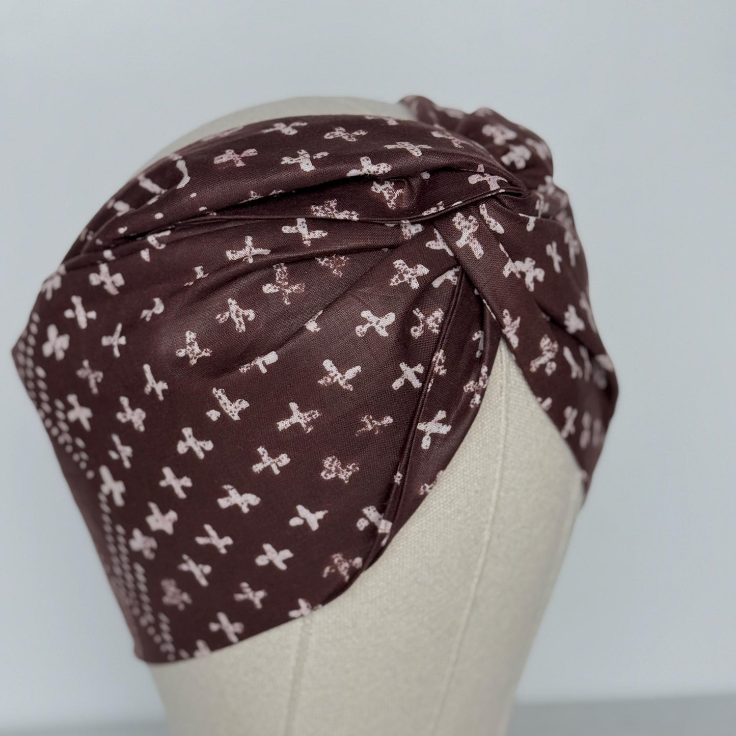 Extra Wide Adjustable Wire Wrap, Ankara Wired Headband, Brown White African Fabric Head Wrap, Ankara Afro Boho Turban, Bandana