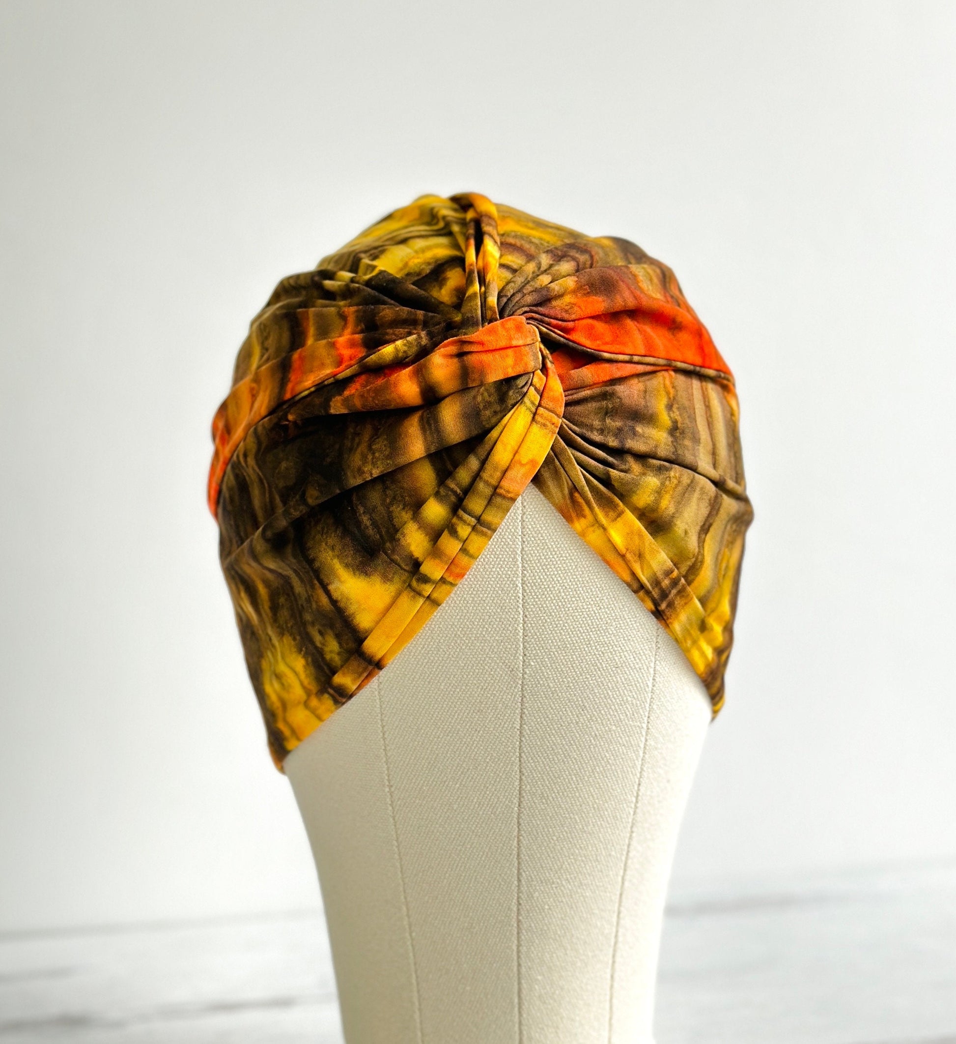 Extra Long Wide Adjustable Wire Wrap Batik Headband, Orange and Brown, Wired Headband, Fabric Head Wrap , Turban, Accessories For Women