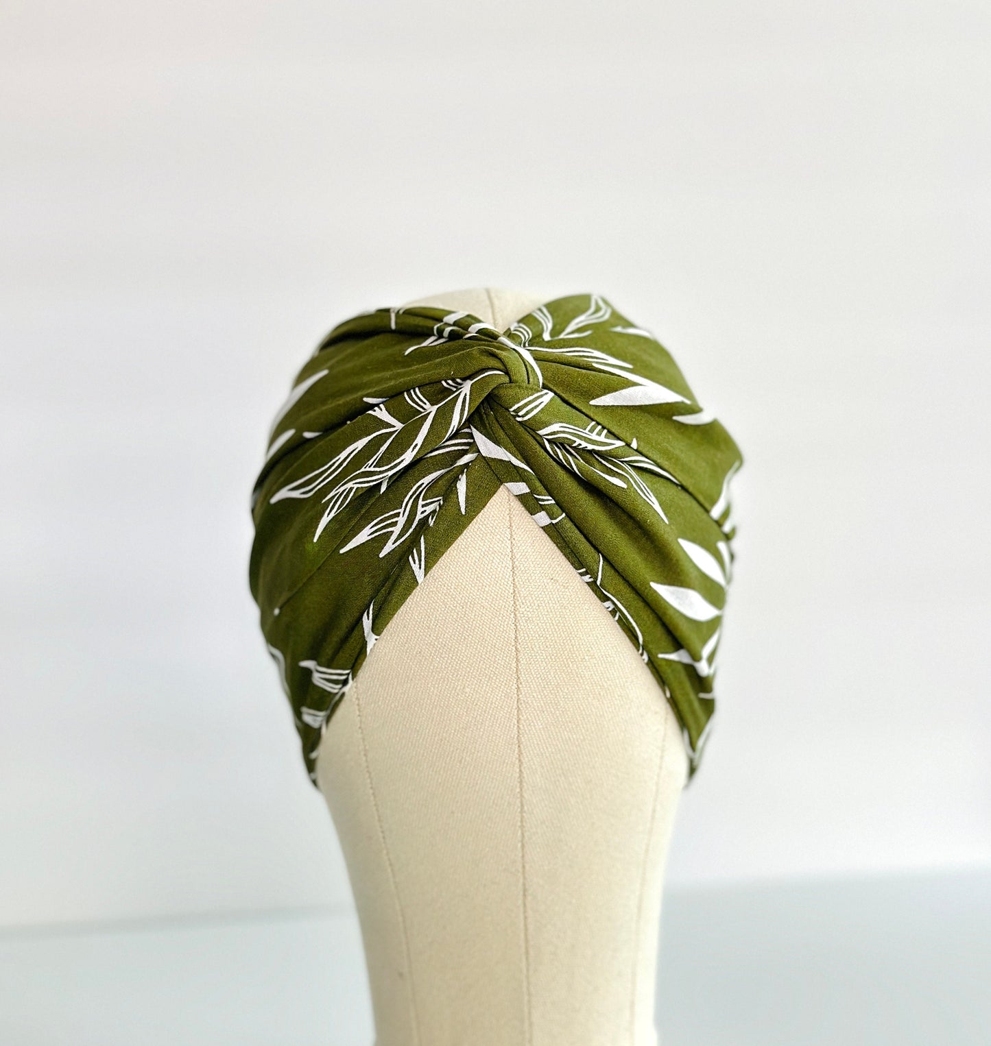 Extra Long Wide Wire Wrap Headband, Olive Green Leaf Pattern, Wired Headband, Fabric Head Wrap , Turban, Boho Chic Accessories (CASSIA)