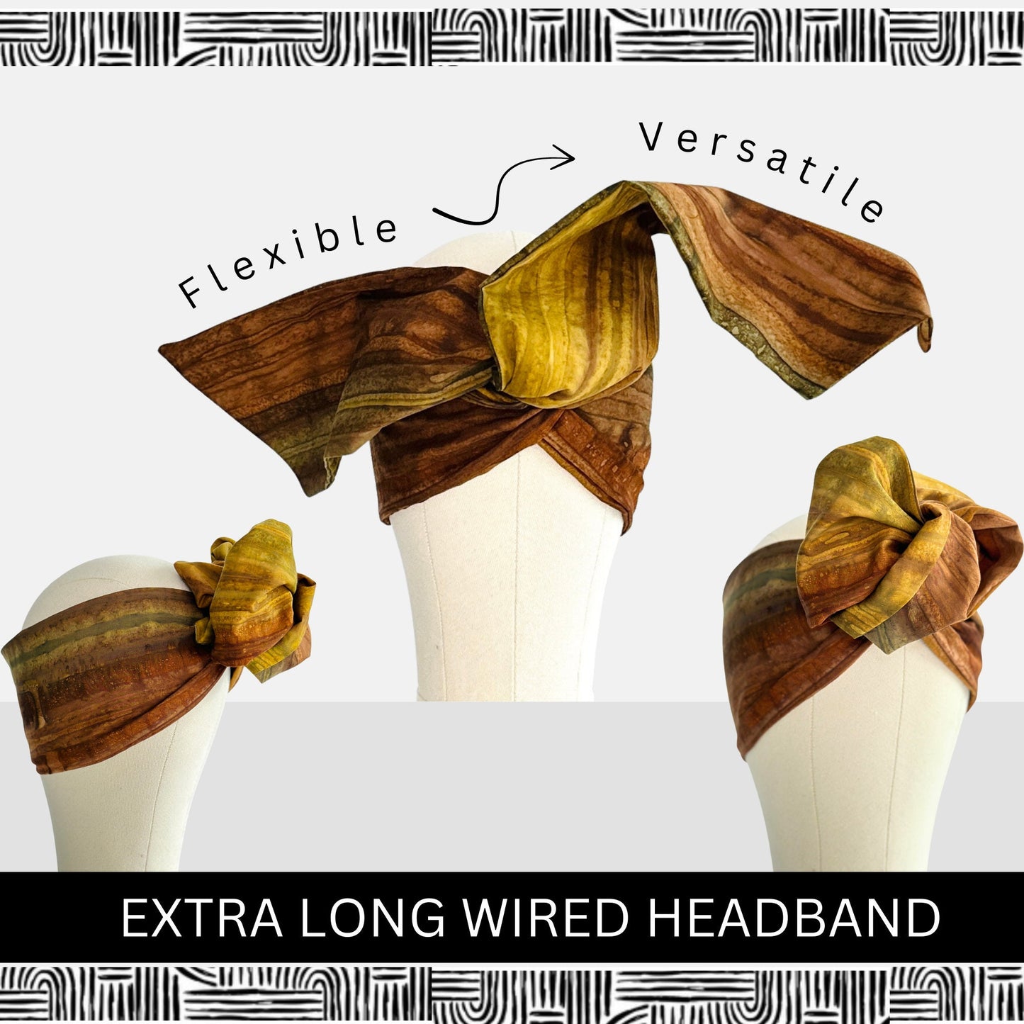 Extra Long Wire Wrapped Batik Headband, Batik Fabric Brown, Wired Headband, Fabric Head Wrap, Headband, Boho Chic Accessories (CAYENNE)