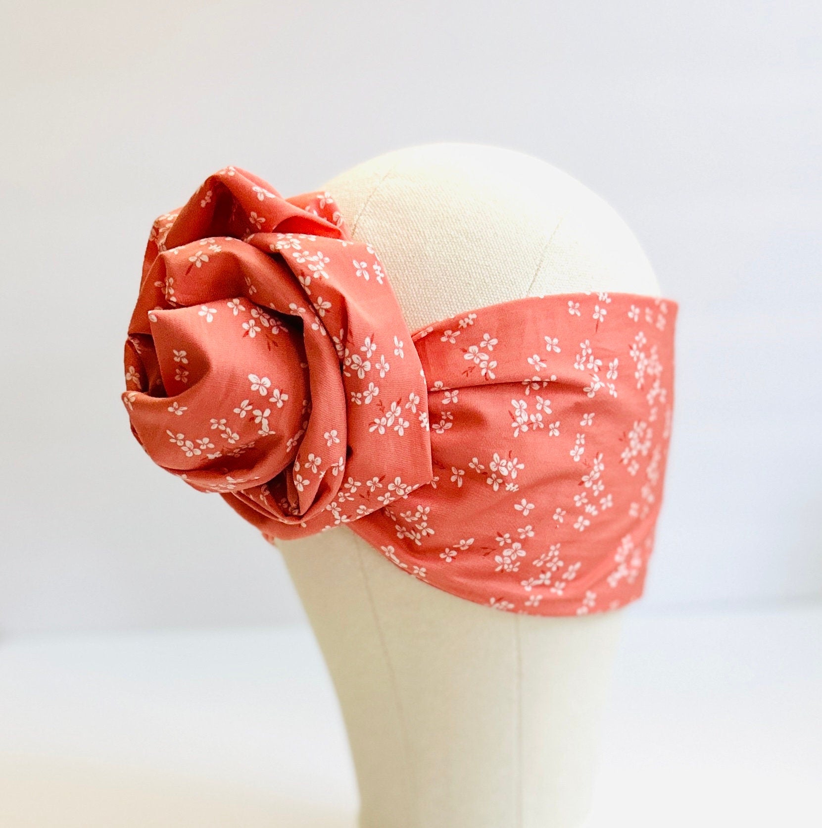 Extra Long Wide Adjustable Wire Wrap Headband, Pink Floral Print , Wired Headband, Fabric Head Wrap , Turban, Boho Handmade Accessories