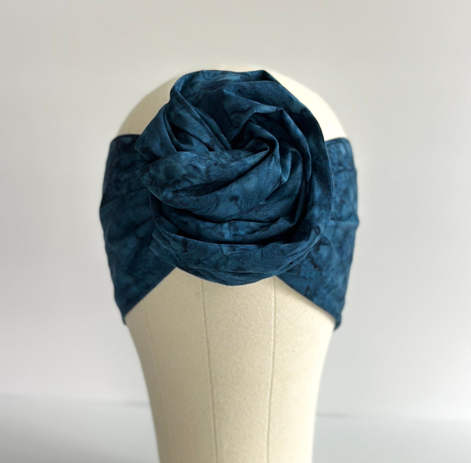 Extra Long Wide Wired Batik Headband, Navy Blue, Women Accessories, Fabric Head Wrap, Turban, Boho Accessories, Headband for Women