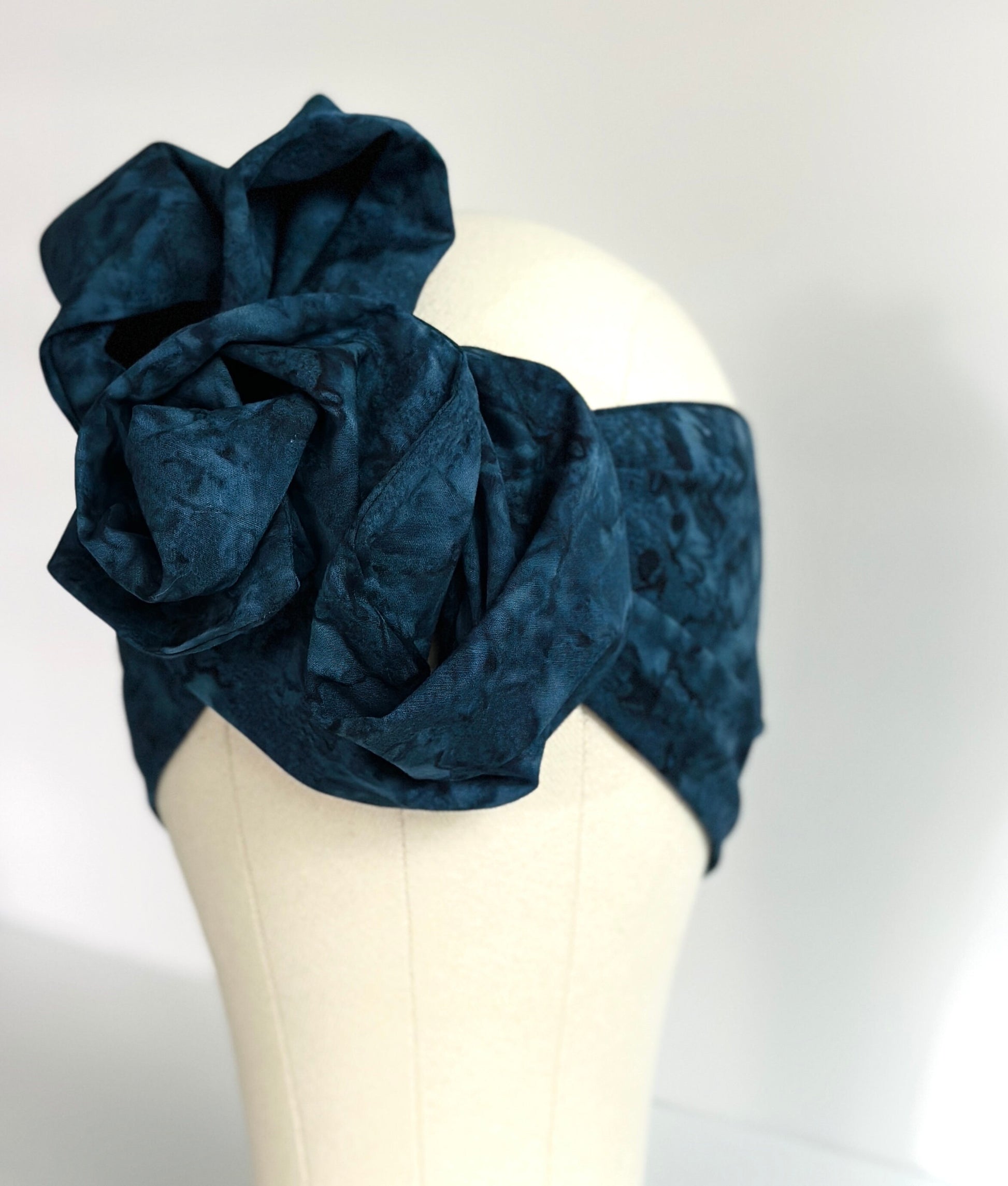 Extra Long Wide Wired Batik Headband, Navy Blue, Women Accessories, Fabric Head Wrap, Turban, Boho Accessories, Headband for Women