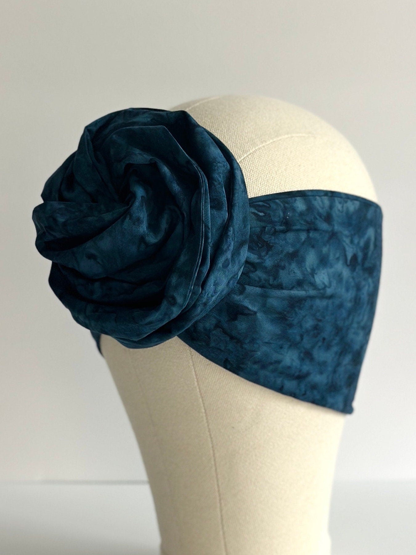 Extra Long Wide Wired Batik Headband, Navy Blue, Women Accessories, Fabric Head Wrap, Turban, Boho Accessories, Headband for Women