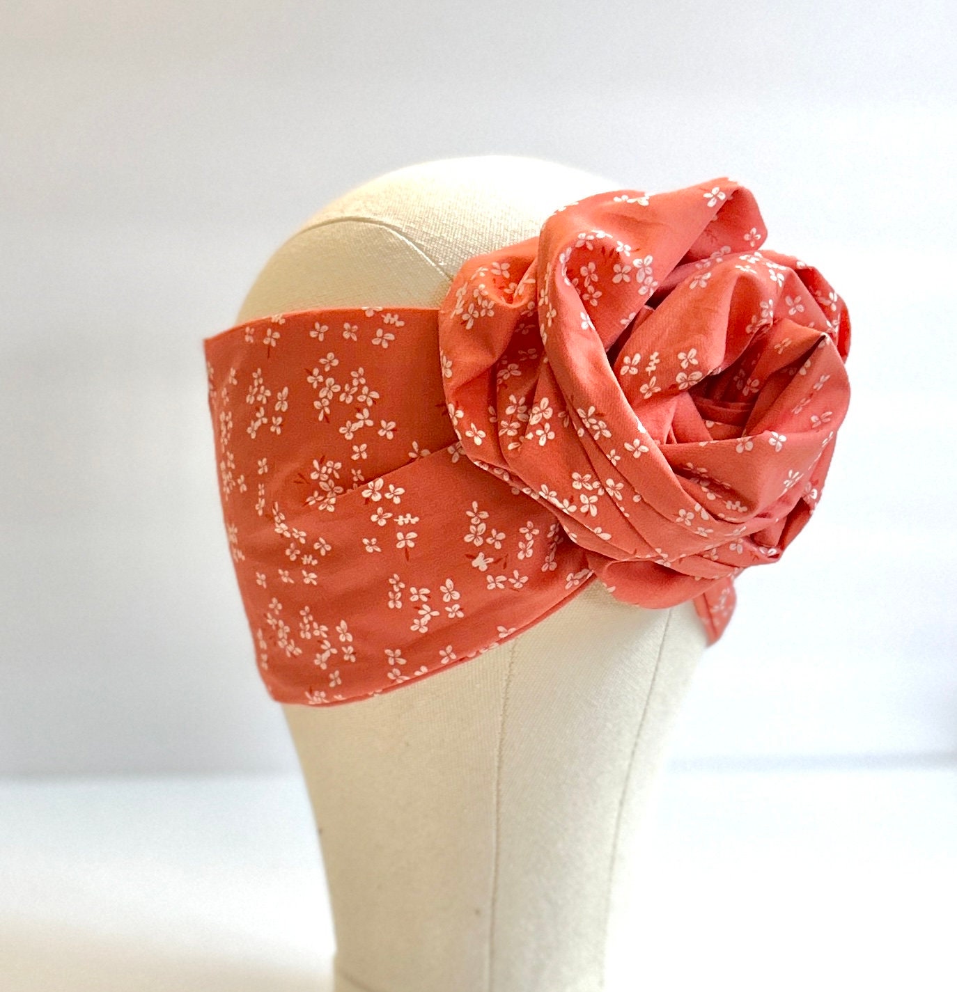 Extra Long Wide Adjustable Wire Wrap Headband, Pink Floral Print , Wired Headband, Fabric Head Wrap , Turban, Boho Handmade Accessories