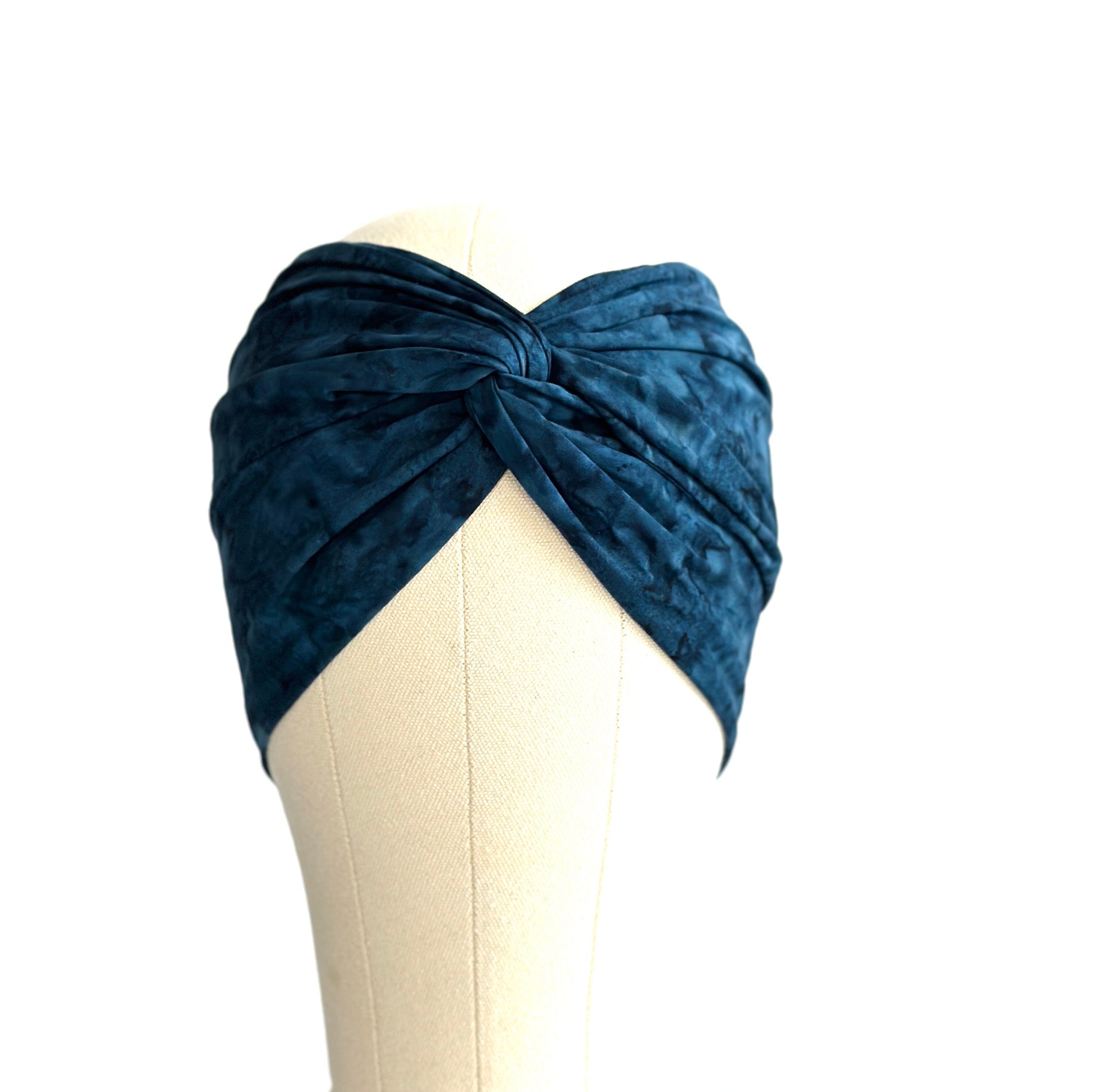 Extra Long Wide Wired Batik Headband, Navy Blue, Women Accessories, Fabric Head Wrap, Turban, Boho Accessories, Headband for Women