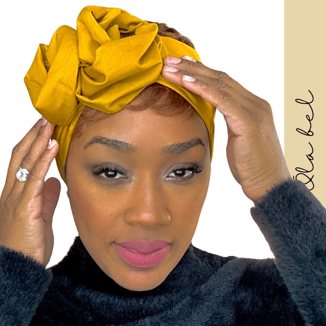 Extra Long Wide Adjustable Wire Headband, Mustard Yellow Solid Colored, Wired Headband, Fabric Head Wrap, Turban, Cotton Headband for Women