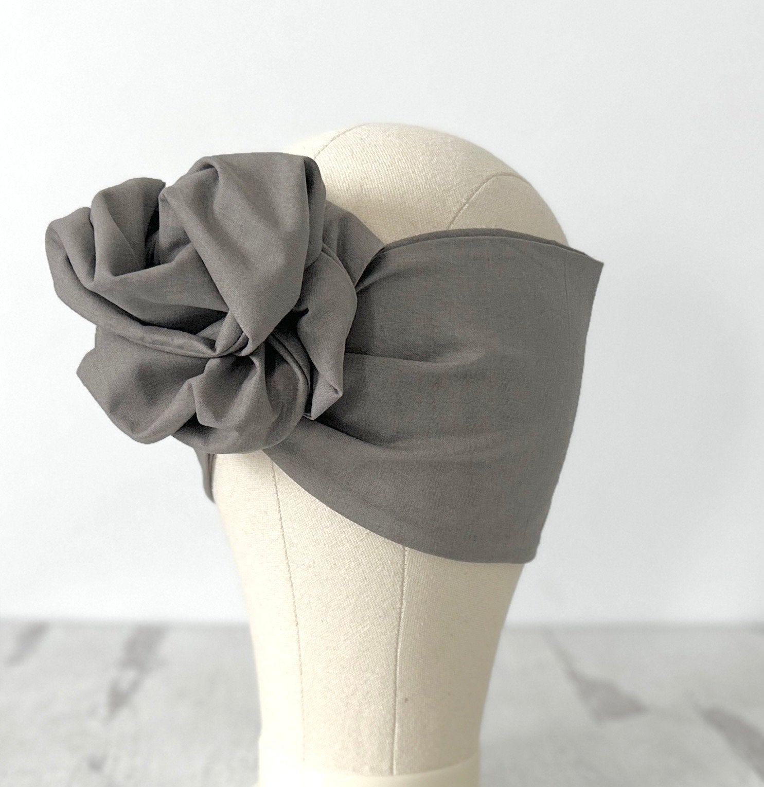 Extra Long Wide Adjustable Wire Headband, Smoke Gray Solid Colored, Wired Headband, Fabric Head Wrap, Turban, Cotton Headband for Women