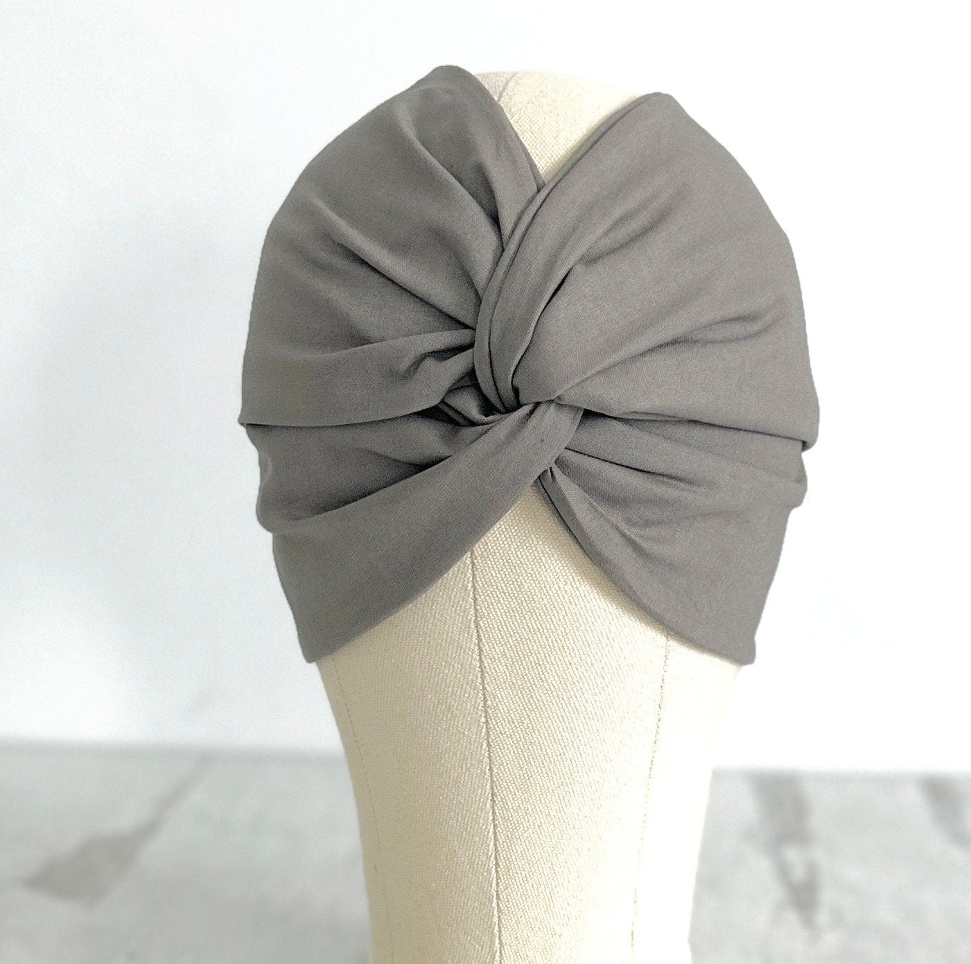 Extra Long Wide Adjustable Wire Headband, Smoke Gray Solid Colored, Wired Headband, Fabric Head Wrap, Turban, Cotton Headband for Women