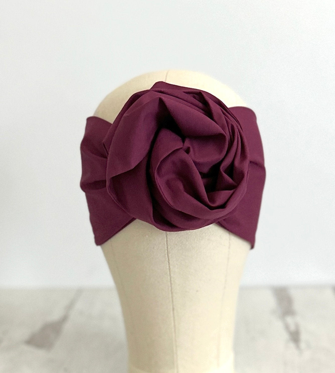 Extra Long Wide Wire Headband, Mulberry Mauve Solid Colored, Wired Headband, Fabric Head Wrap, Turban, Cotton Headband for Women