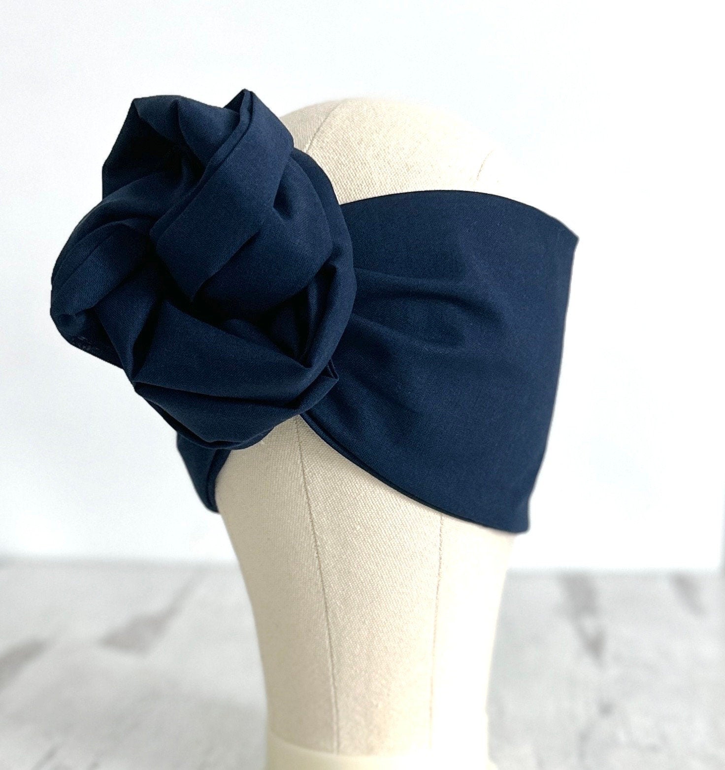 Extra Long Wide Adjustable Wire Headwrap, Navy Blue Solid, Wired Headband, Fabric Head Wrap, Turban, Fashion Hair Accessories for Women