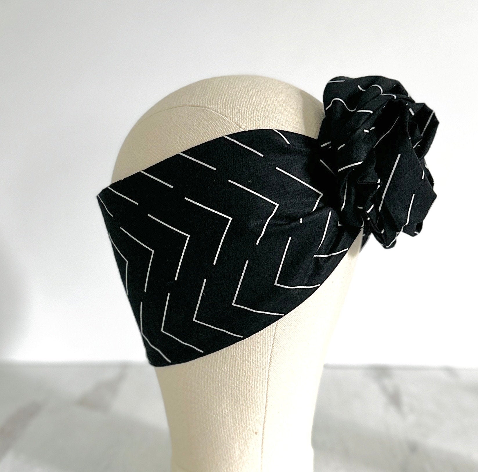 Extra Long Wide Adjustable Wire Headband, Abstract Geometric Pattern, Wired Headband, Fabric Head Wrap, Turban, Accessories, Women