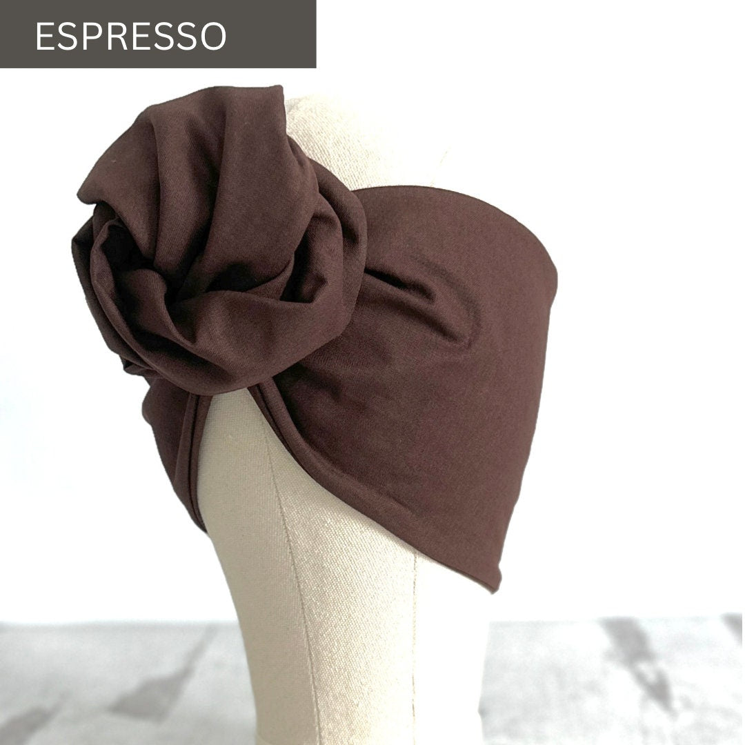 Extra Long Wide Adjustable Wire Headband, Dark Brown Espresso Solid Colored, Wired Headband, Fabric Head Wrap, Turban, Cotton Headband