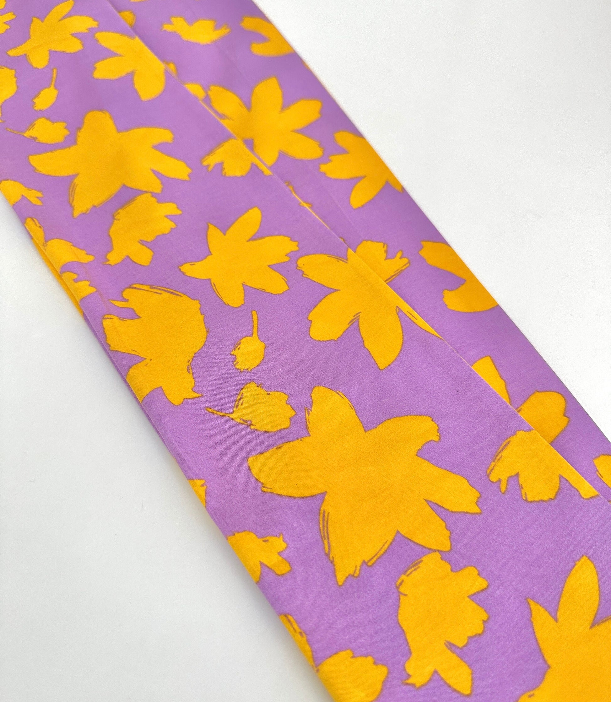 Extra Long Wide Adjustable Wire Headband, Purple and Yellow Tropical Floral Print, Wired Headband, Fabric Head Wrap, Turban, Polyester