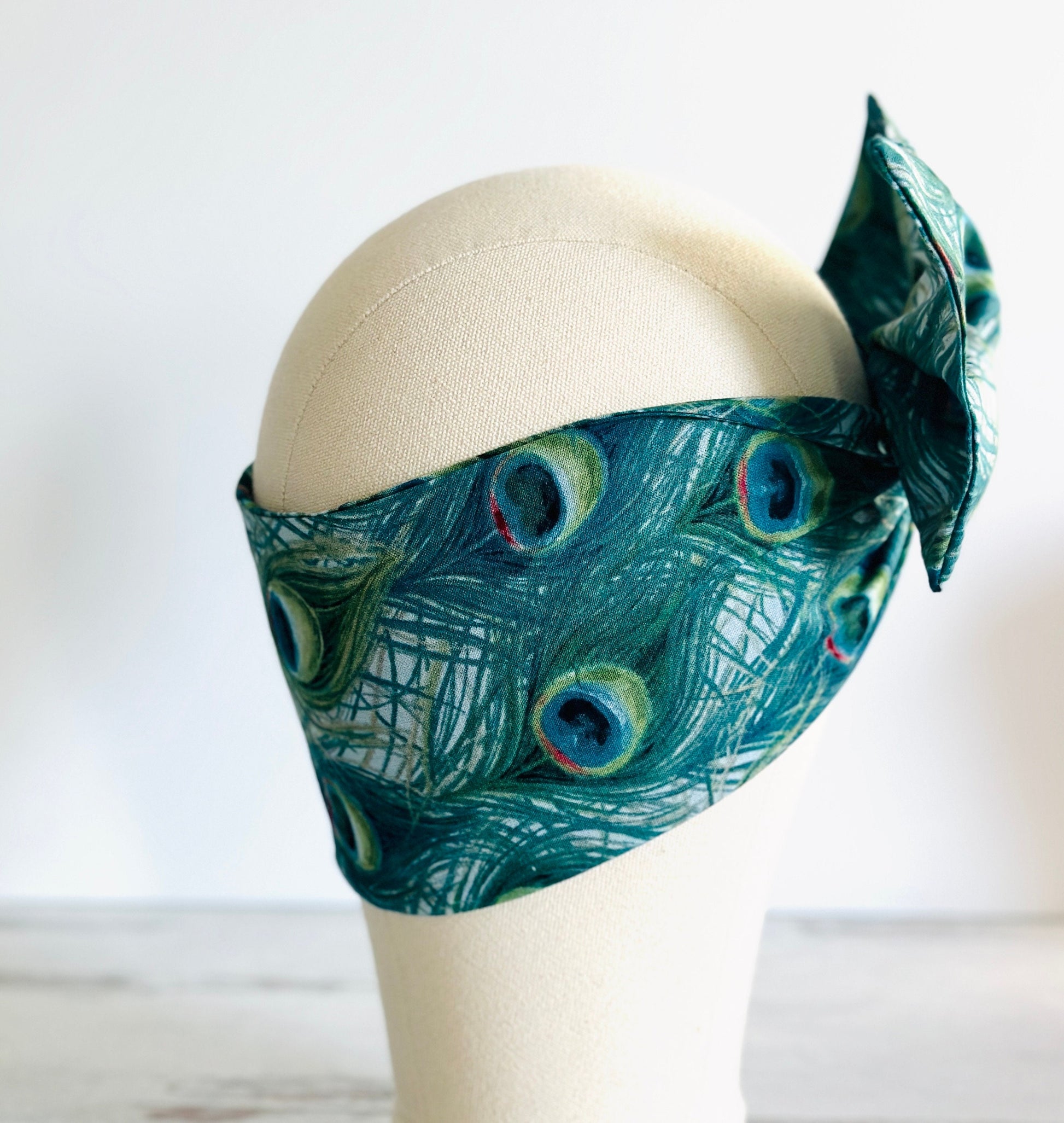 Extra Wide ADJUSTABLE Wire Headband, Teal Peacock Print Wired Head Wrap, Hair Accessories For Women, No Slip, Comfortable