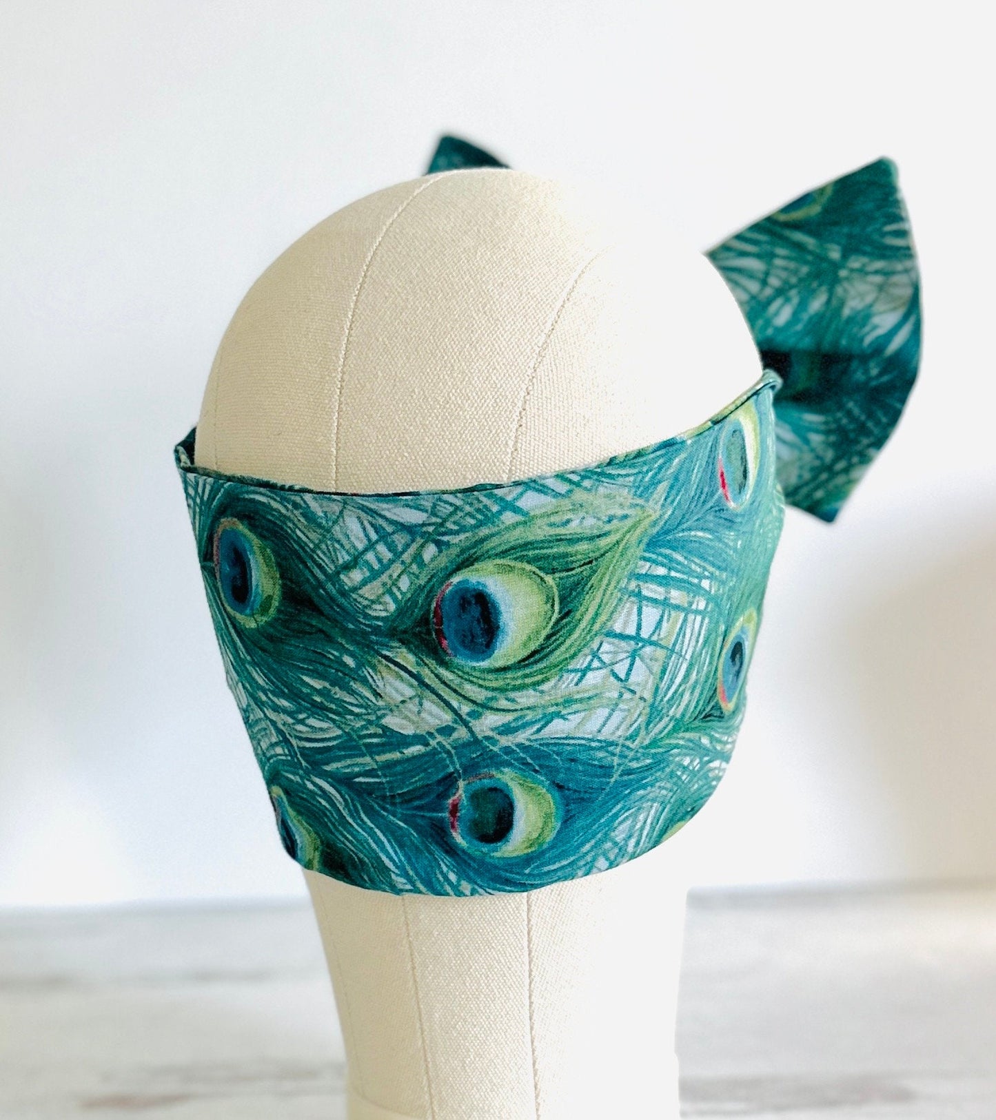 Extra Wide ADJUSTABLE Wire Headband, Teal Peacock Print Wired Head Wrap, Hair Accessories For Women, No Slip, Comfortable