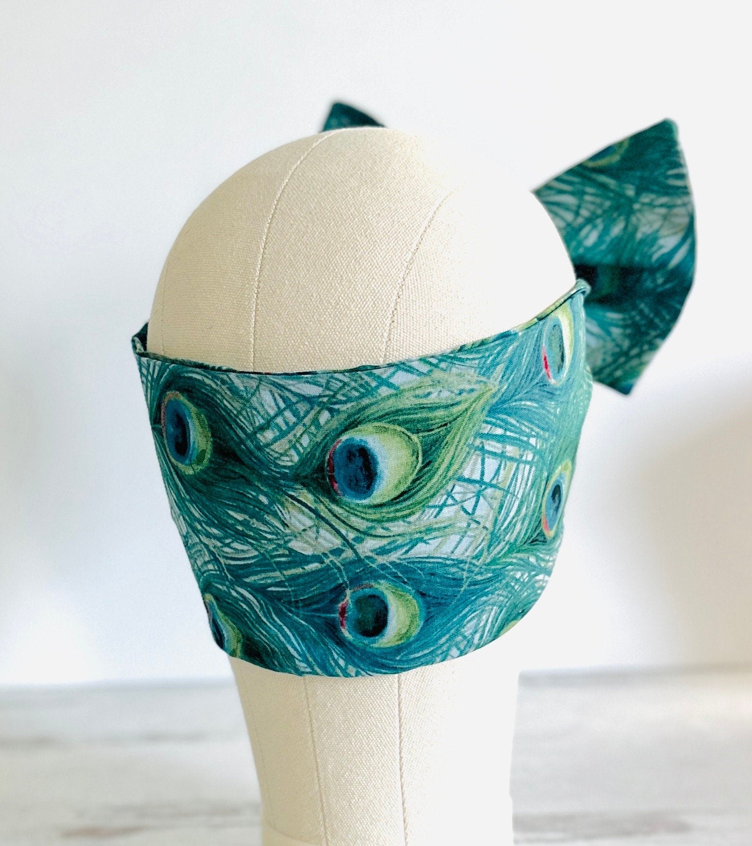 Extra Wide ADJUSTABLE Wire Headband, Teal Peacock Print Wired Head Wrap, Hair Accessories For Women, No Slip, Comfortable