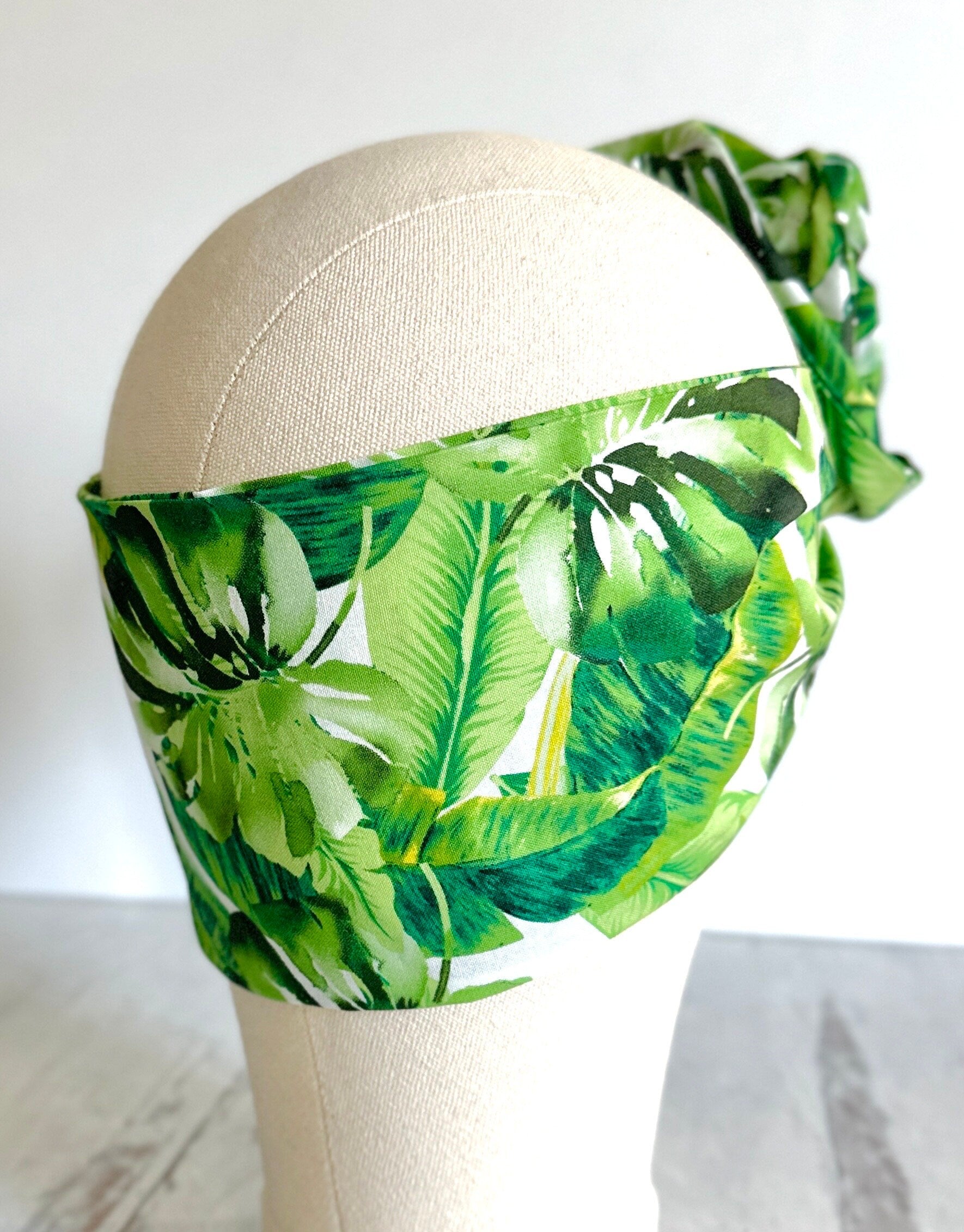 Extra Long & Wide ADJUSTABLE WIRE head Wrap, Green Tropical Leaves Print, Vacation Wired Head band, Turban, Women Headband, Boho Hair Wrap