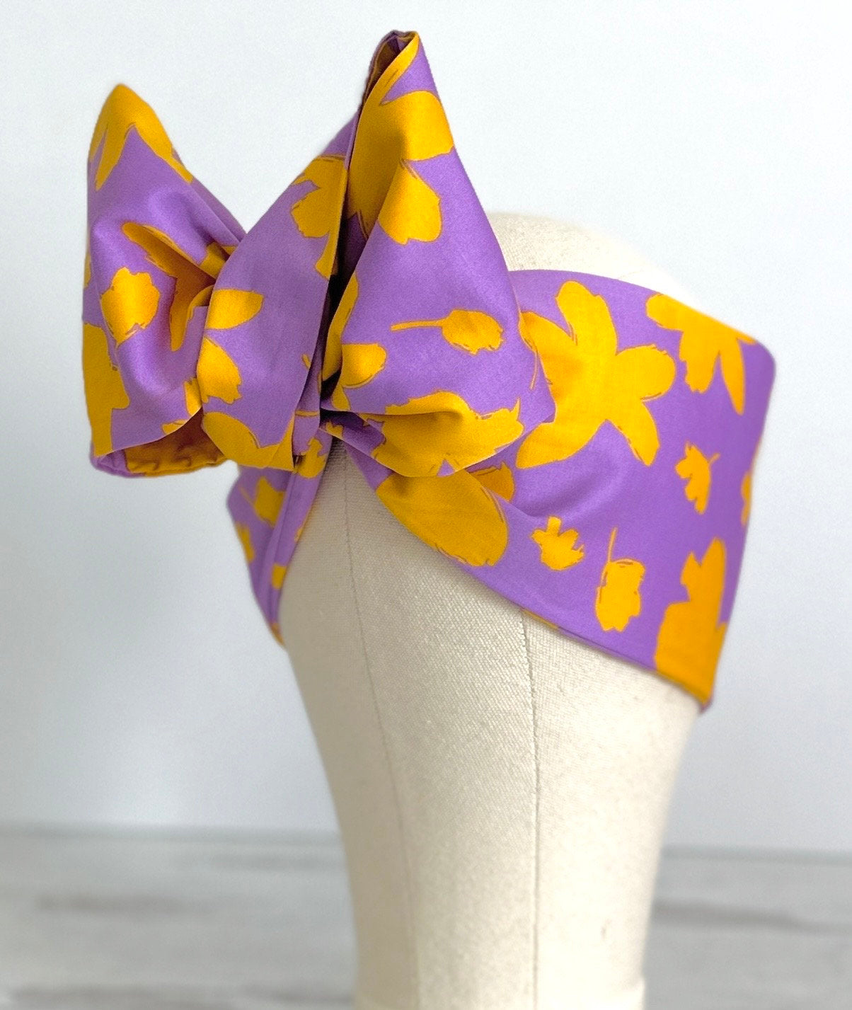 Extra Long Wide Adjustable Wire Headband, Purple and Yellow Tropical Floral Print, Wired Headband, Fabric Head Wrap, Turban, Polyester
