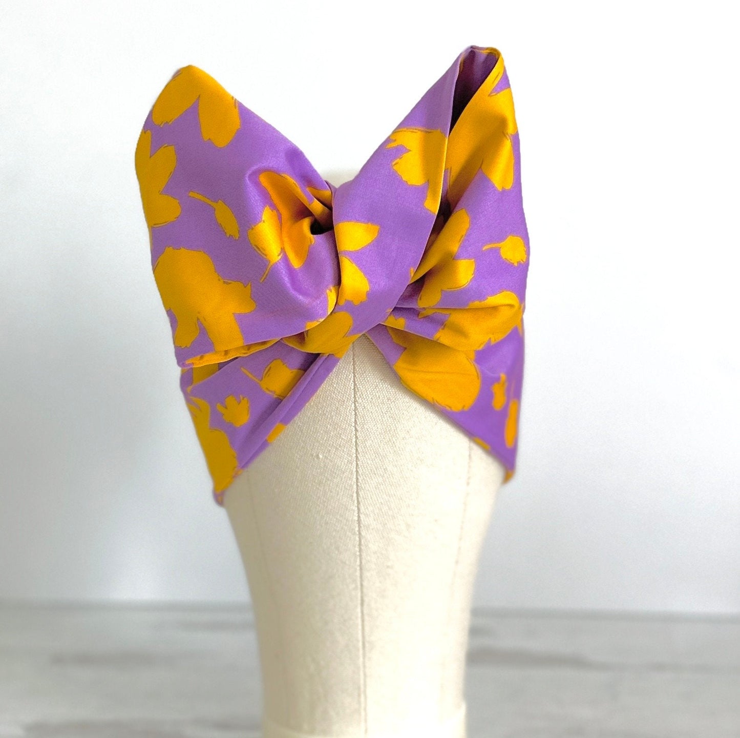 Extra Long Wide Adjustable Wire Headband, Purple and Yellow Tropical Floral Print, Wired Headband, Fabric Head Wrap, Turban, Polyester