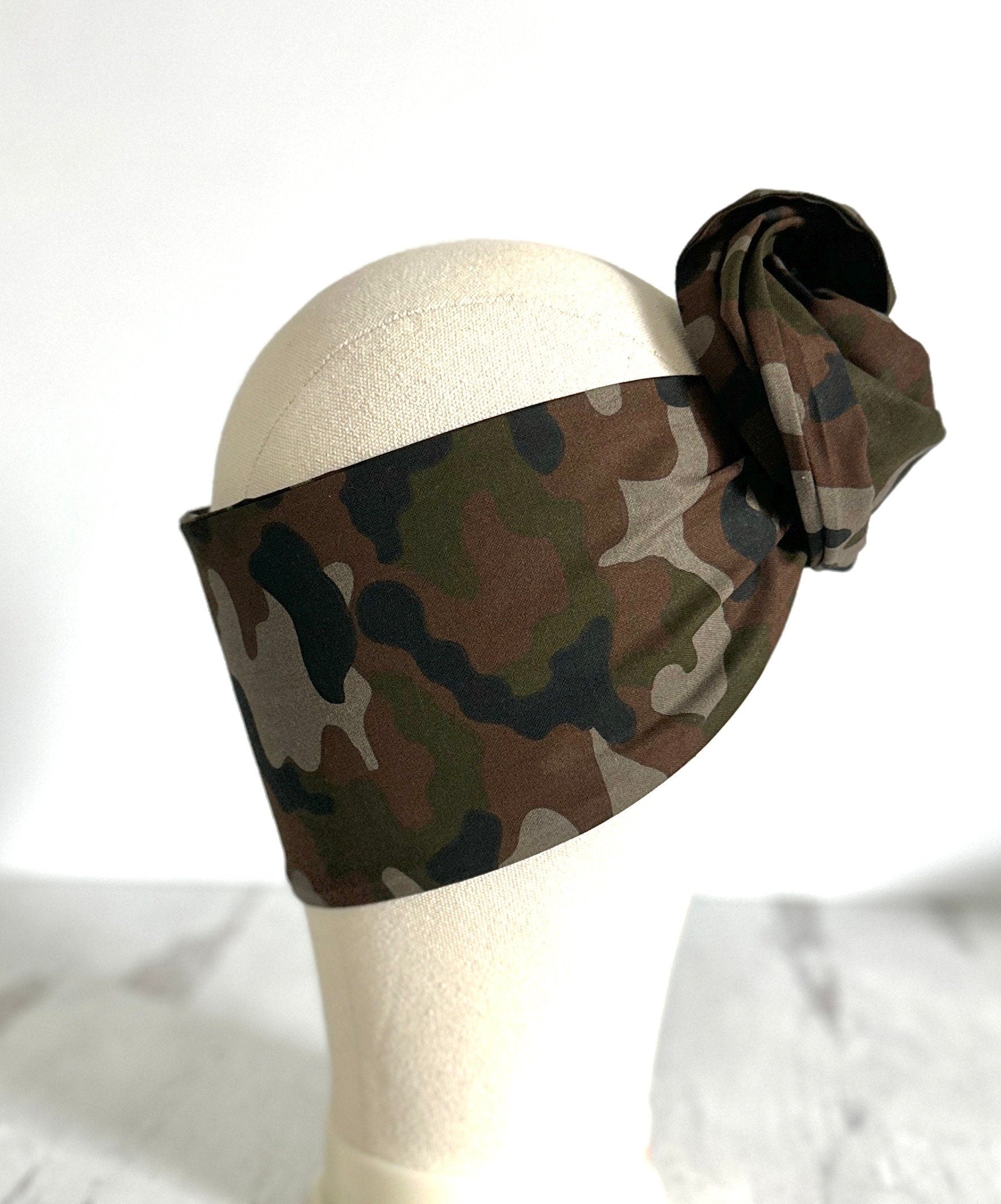 Extra Long Wide Adjustable Wire Headband, Camouflage Army Military Print, Wired Headband, Fabric Head Wrap, Turban, Boho Accessories