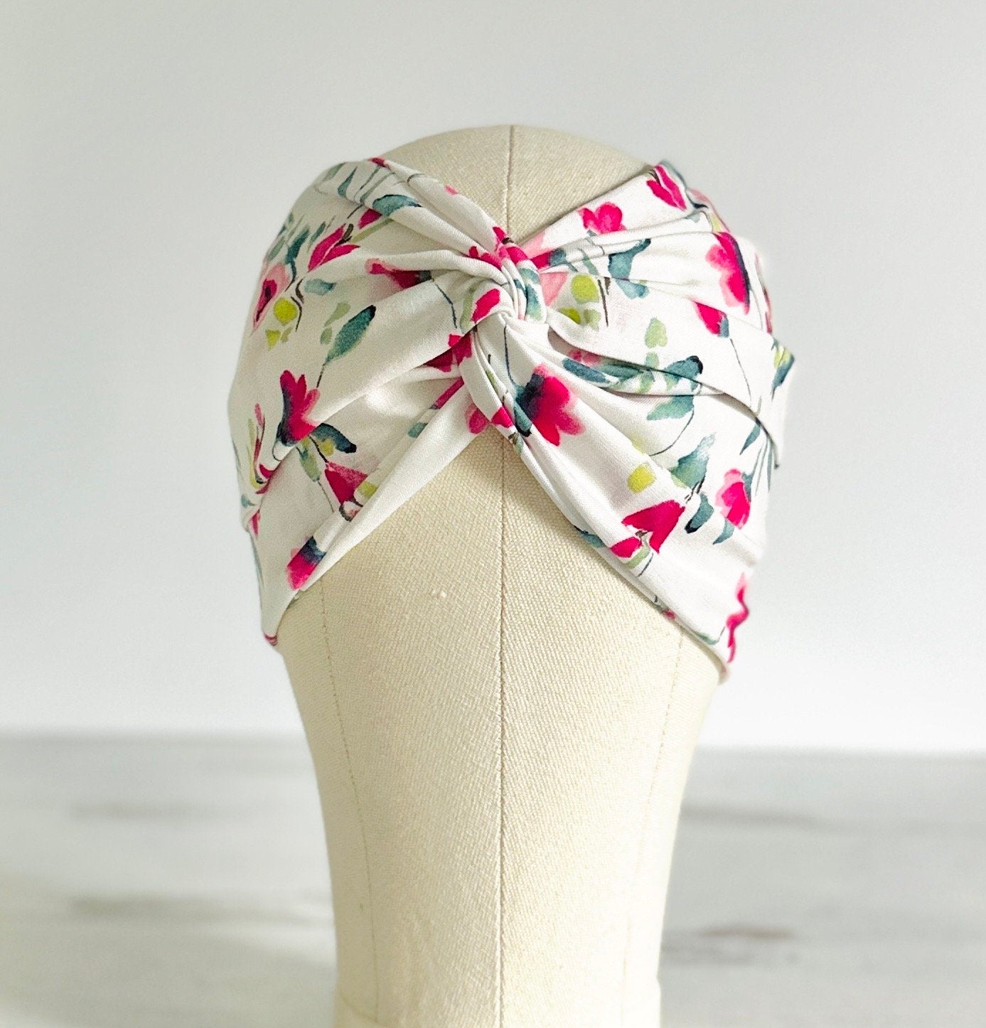 Extra Long Wide Adjustable Wire Head Wrap, White & Pink Floral Print, Wired Head band, Turban, Mother’s Day Gift Headband, Accessories