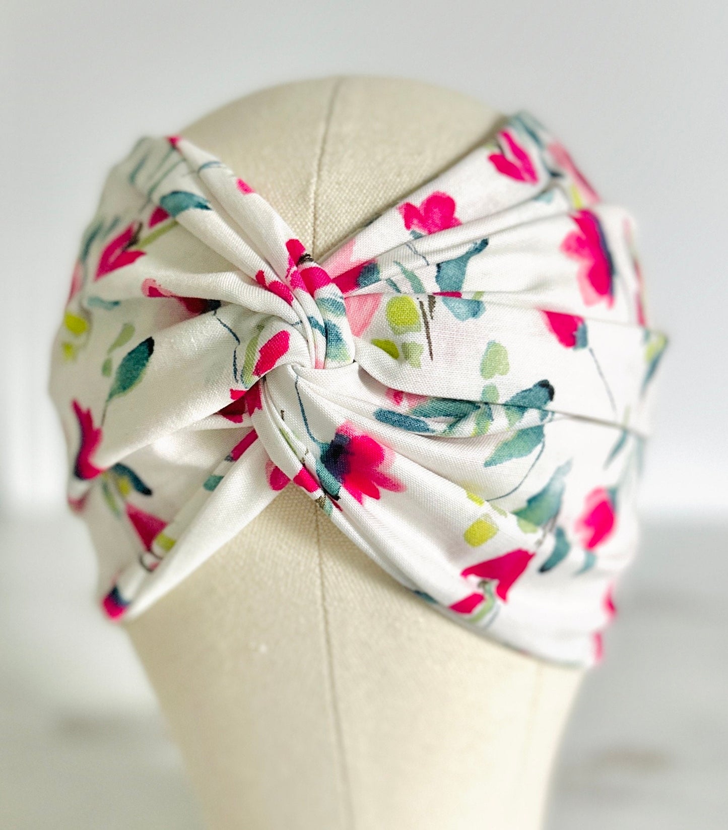 Extra Long Wide Adjustable Wire Head Wrap, White & Pink Floral Print, Wired Head band, Turban, Mother’s Day Gift Headband, Accessories