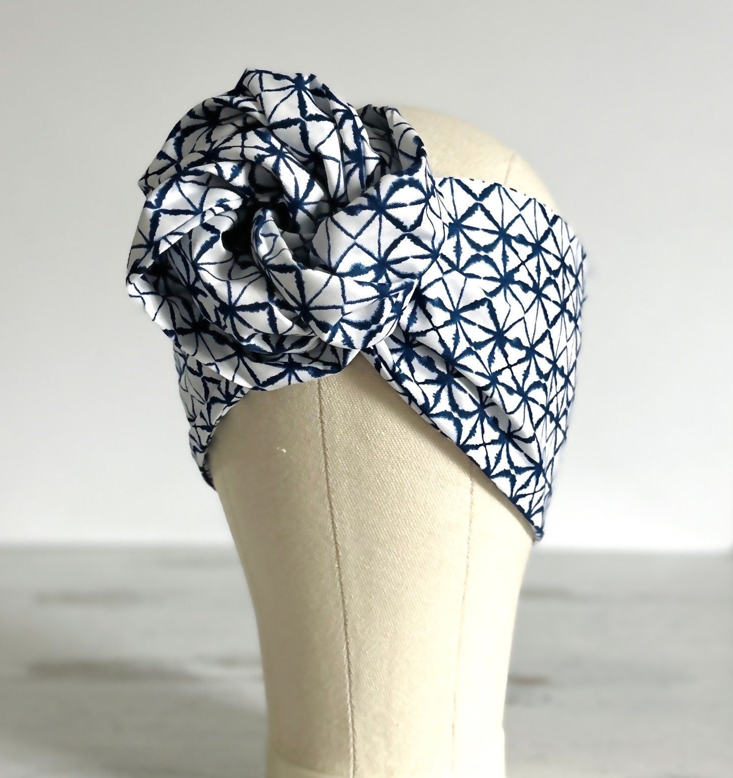 Extra Long Wide Adjustable Wire Headband, Shibori Geometric Pattern, Wired Headband, Fabric Head Wrap, Turban,Accessories For Women