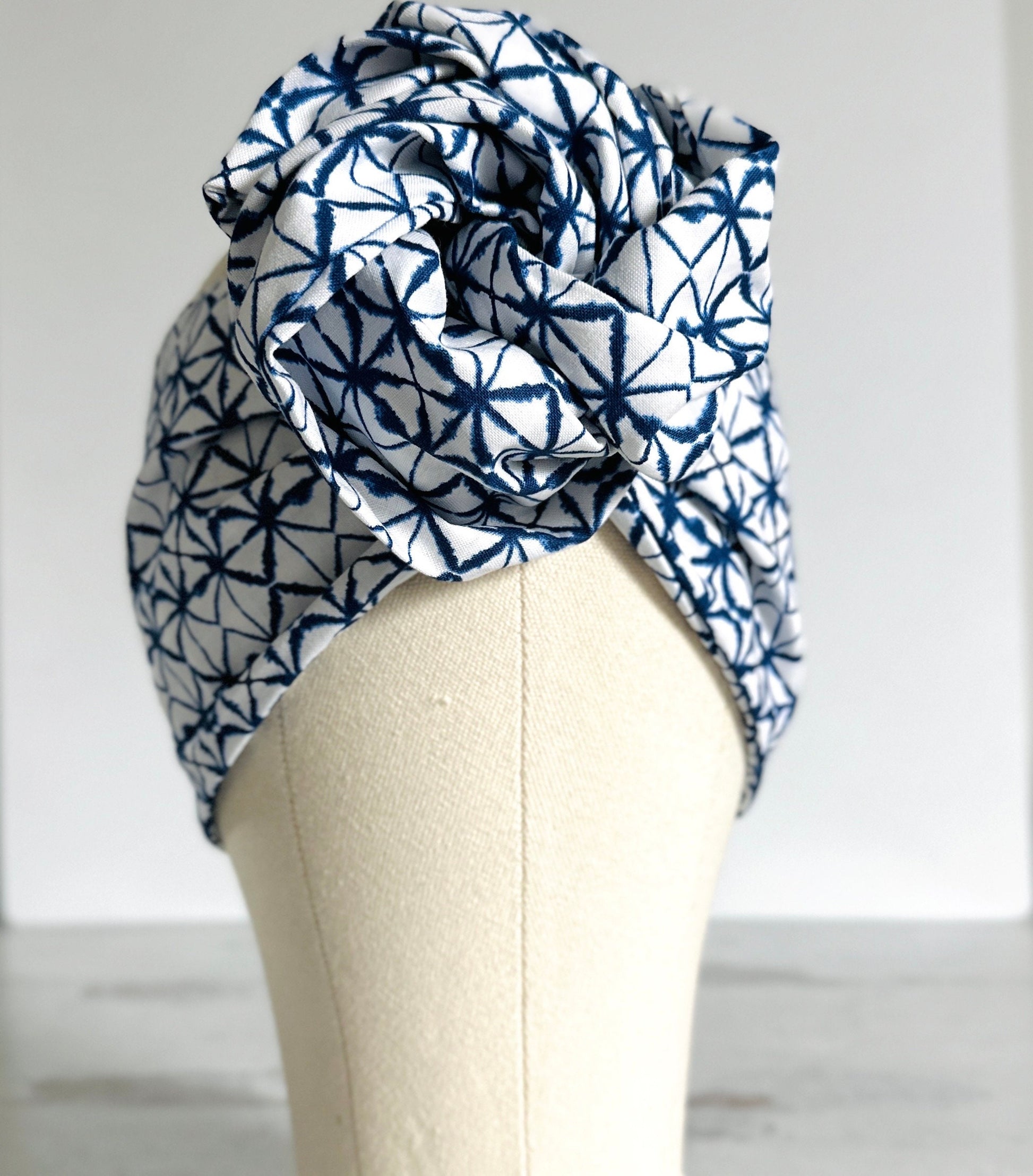 Extra Long Wide Adjustable Wire Headband, Shibori Geometric Pattern, Wired Headband, Fabric Head Wrap, Turban,Accessories For Women