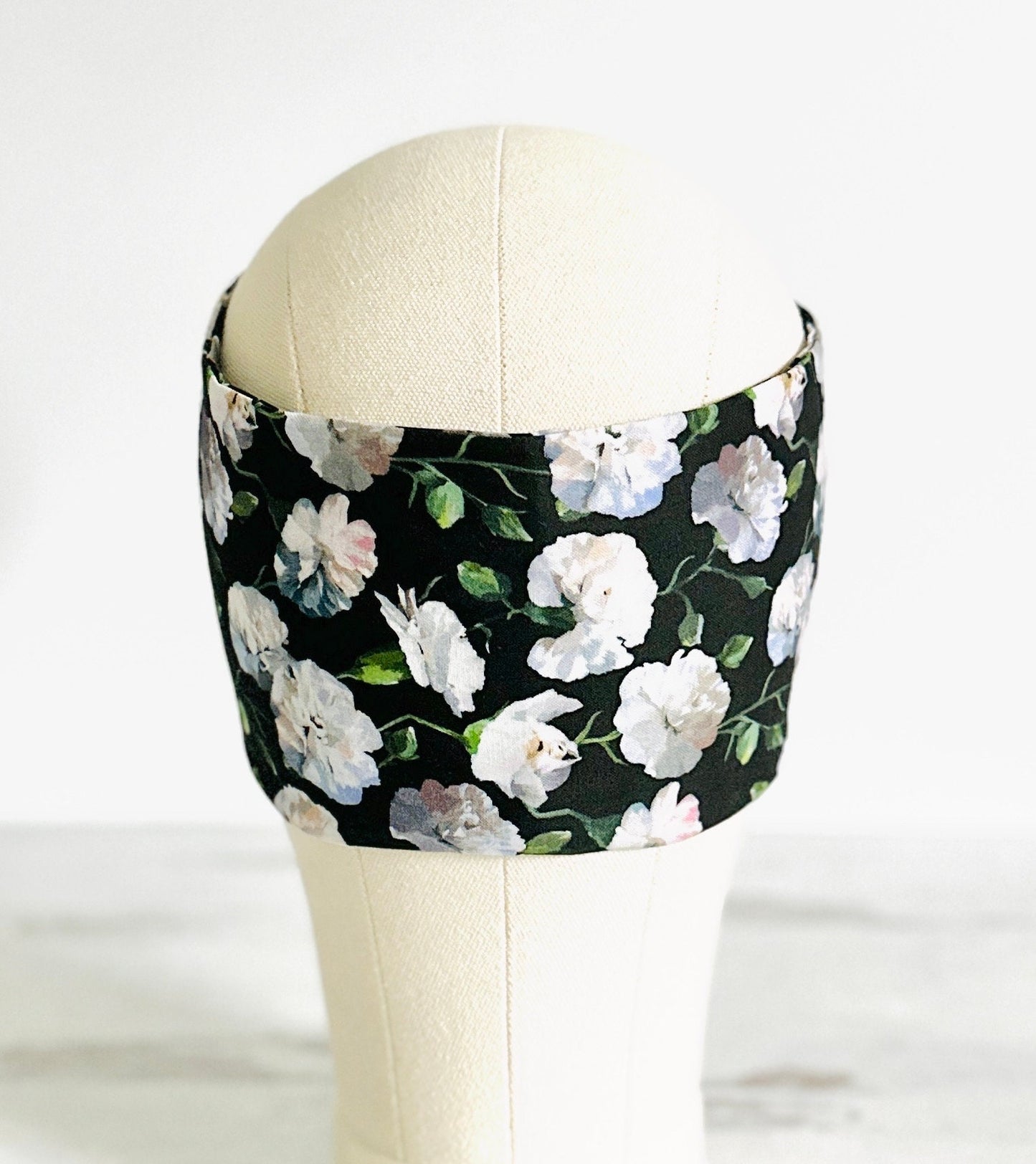 Extra Long Wide Adjustable Wire Wrap Head Wrap, Black & White Floral Print, Wired Head band, Turban, Headband for Women, Accessories