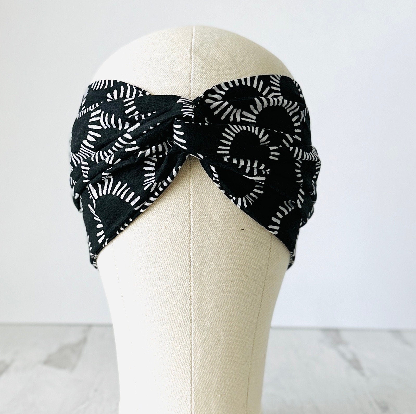 Extra Long Wide Adjustable Wire Headband, Abstract Geometric Circle Pattern, Wired Headband, Fabric Head Wrap, Turban, Accessories, Wome