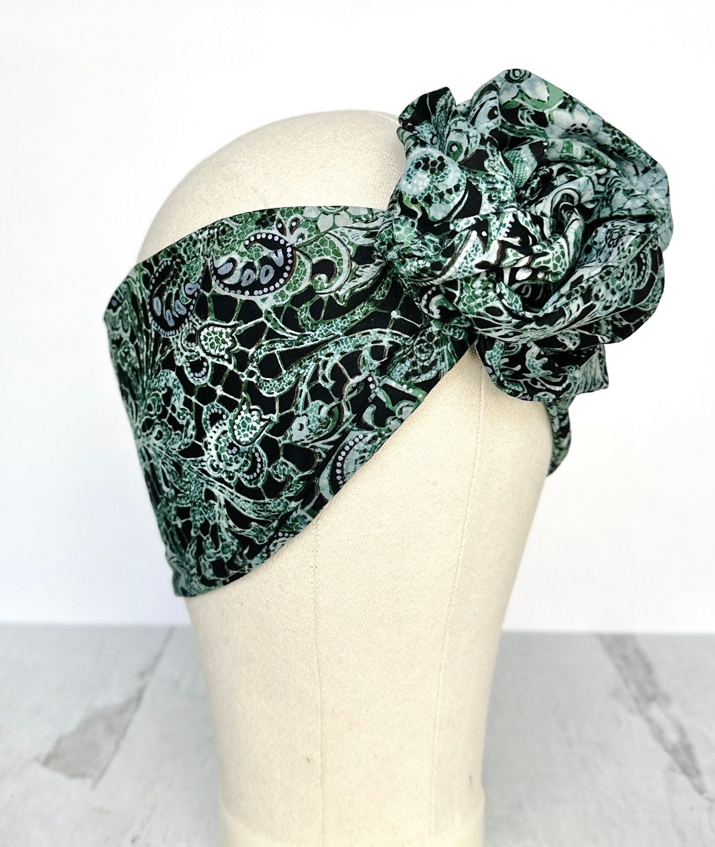 Extra Long & Wide Wire Adjustable Wrap Head Wrap, Green Abstract Floral Print, Wired Headband, Turban, Accessories For Women