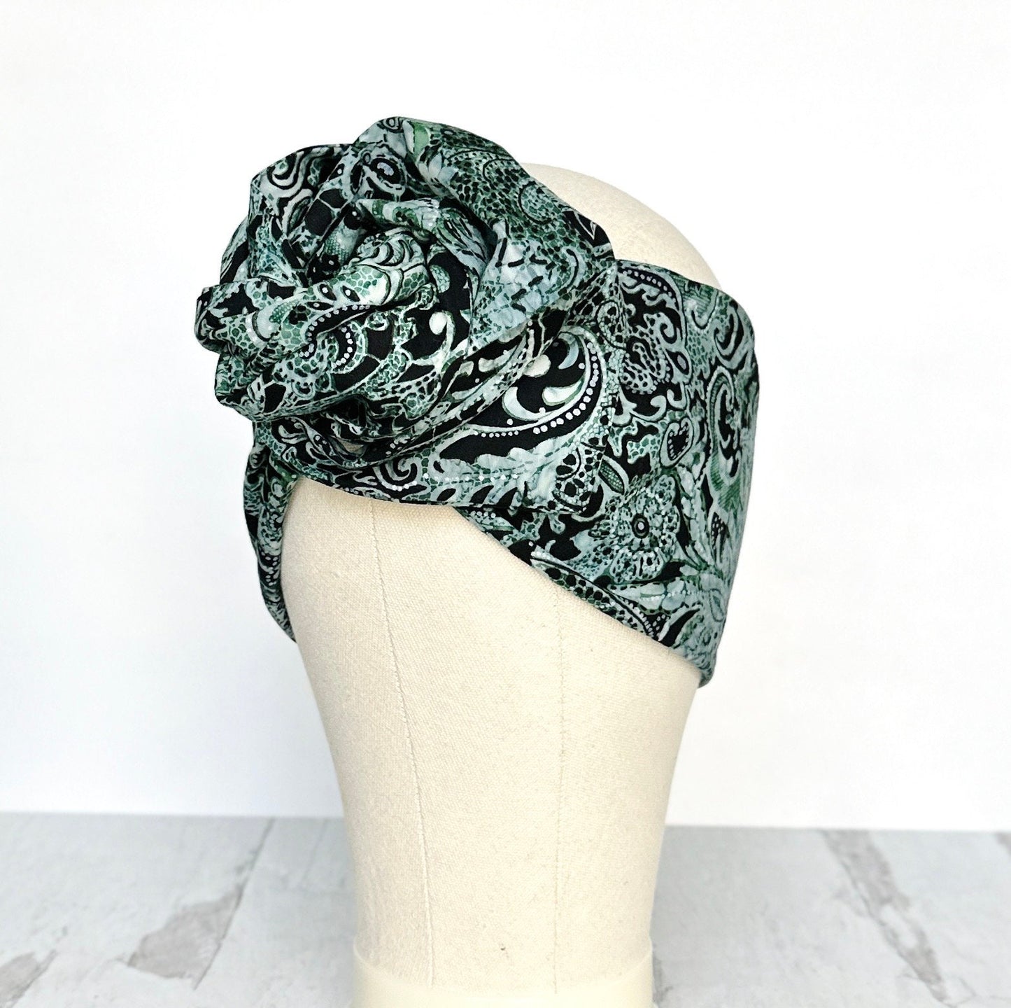 Extra Long & Wide Wire Adjustable Wrap Head Wrap, Green Abstract Floral Print, Wired Headband, Turban, Accessories For Women