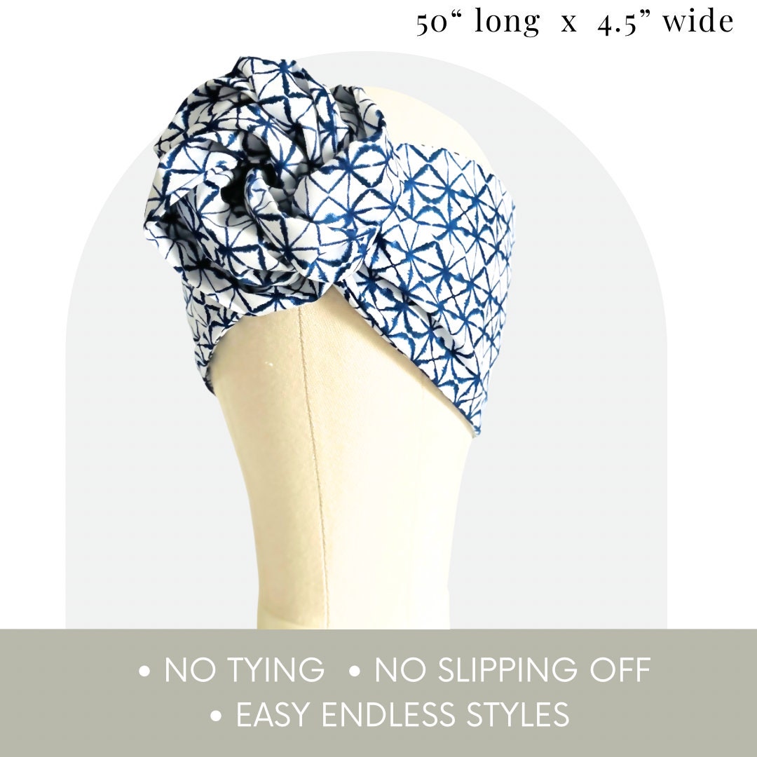 Extra Long Wide Adjustable Wire Headband, Shibori Geometric Pattern, Wired Headband, Fabric Head Wrap, Turban,Accessories For Women