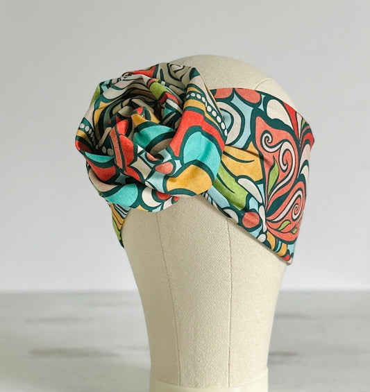 Extra Long Wide Adjustable Wire Headband, Multicolored Retro Butterfly, Wired Headband, Cotton Fabric Head Wrap, Turban, Boho Accessories, W