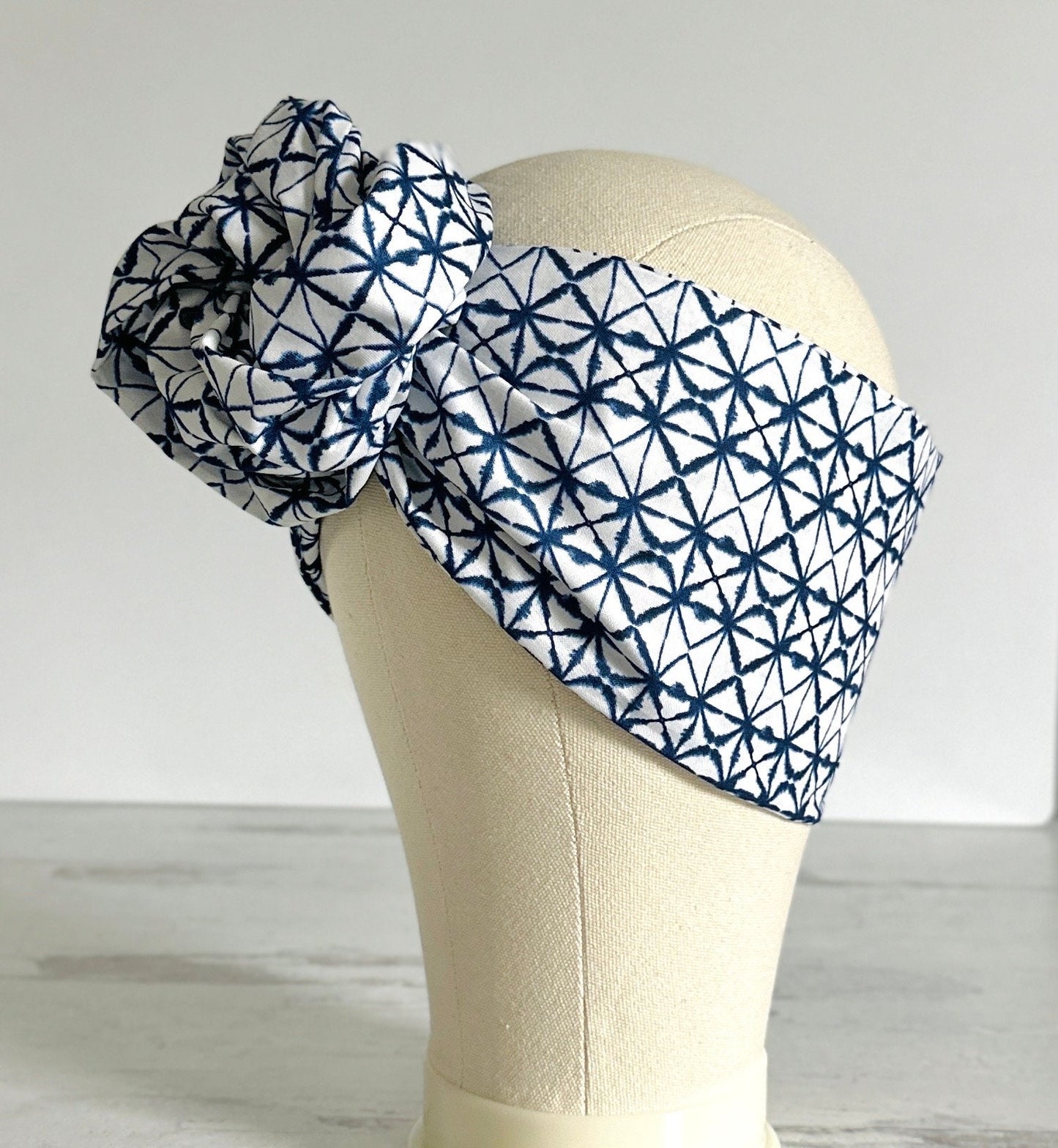 Extra Long Wide Adjustable Wire Headband, Shibori Geometric Pattern, Wired Headband, Fabric Head Wrap, Turban,Accessories For Women