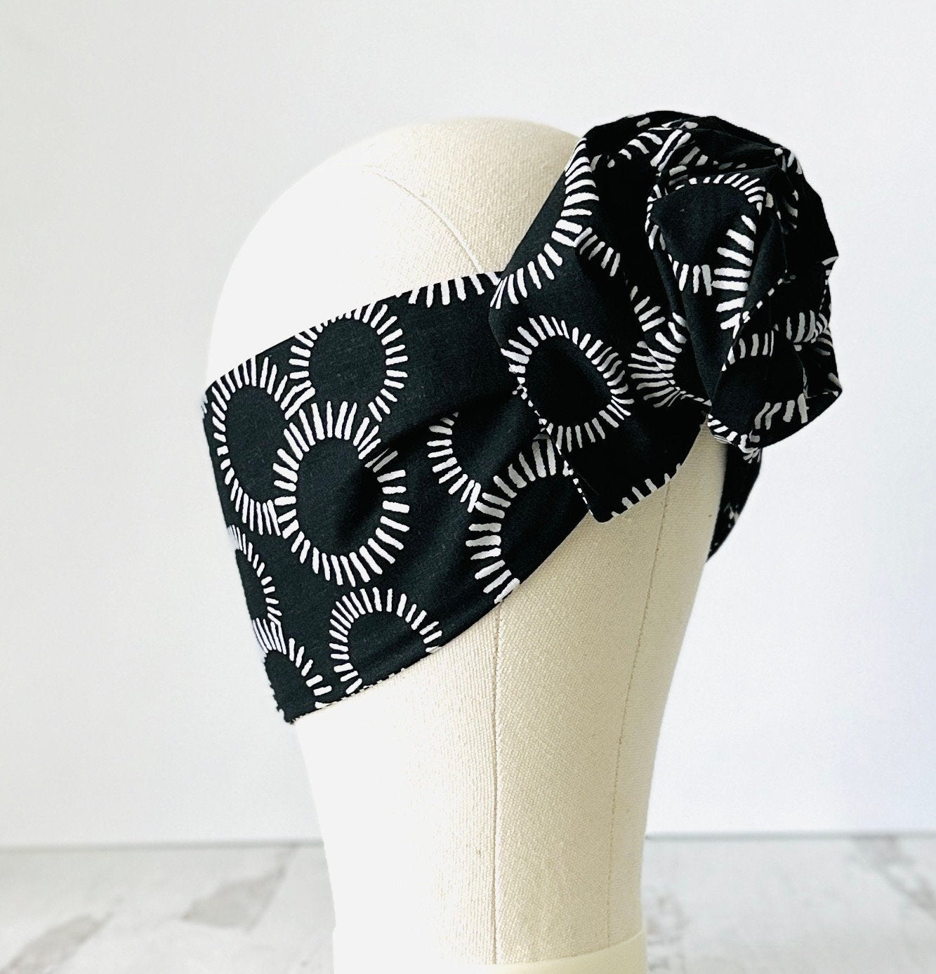 Extra Long Wide Adjustable Wire Headband, Abstract Geometric Circle Pattern, Wired Headband, Fabric Head Wrap, Turban, Accessories, Wome