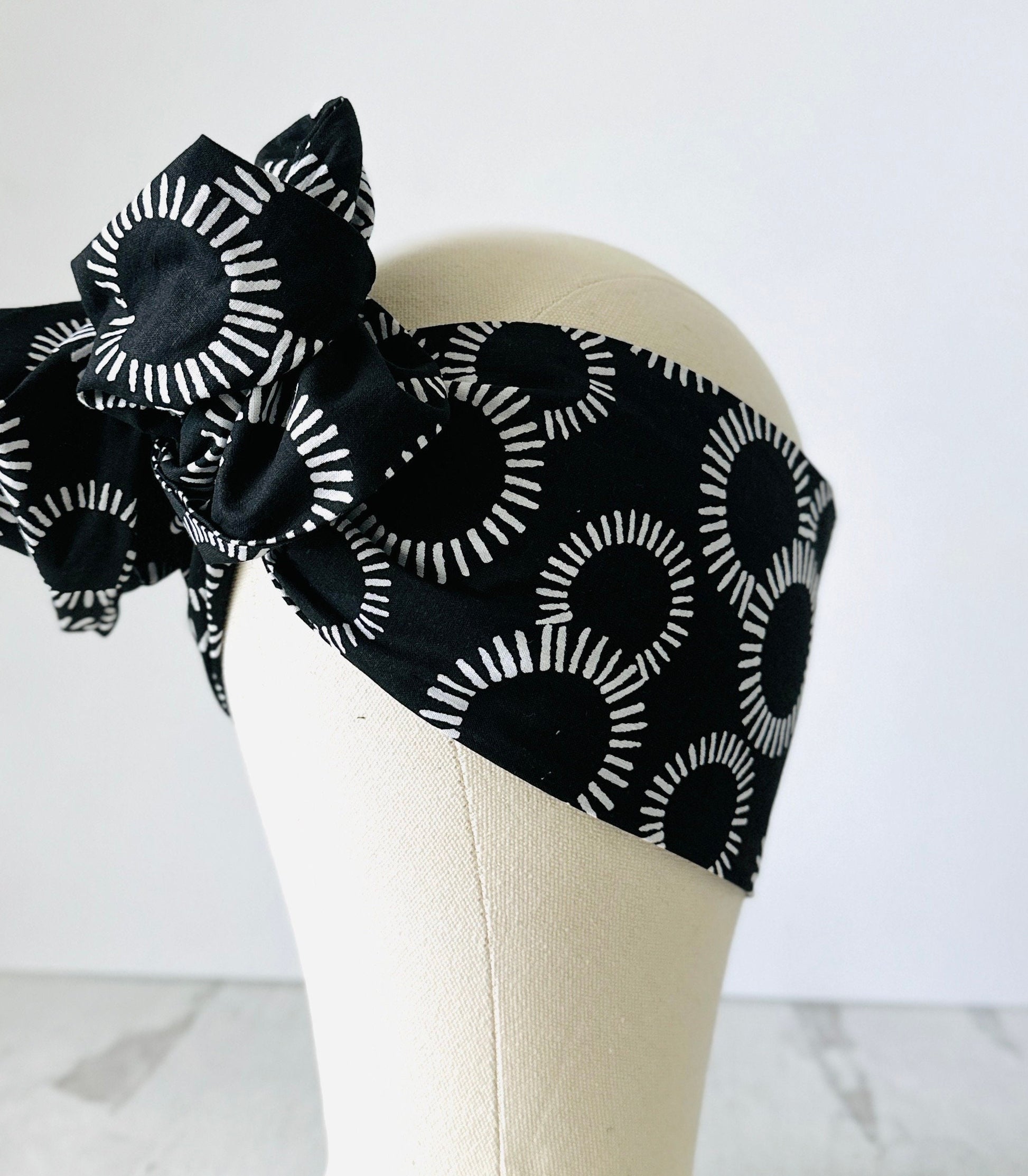 Extra Long Wide Adjustable Wire Headband, Abstract Geometric Circle Pattern, Wired Headband, Fabric Head Wrap, Turban, Accessories, Wome