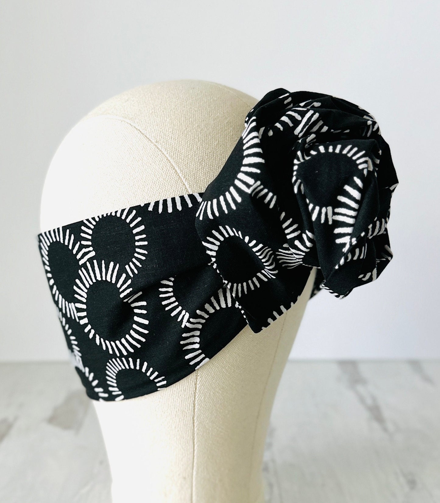 Extra Long Wide Adjustable Wire Headband, Abstract Geometric Circle Pattern, Wired Headband, Fabric Head Wrap, Turban, Accessories, Wome